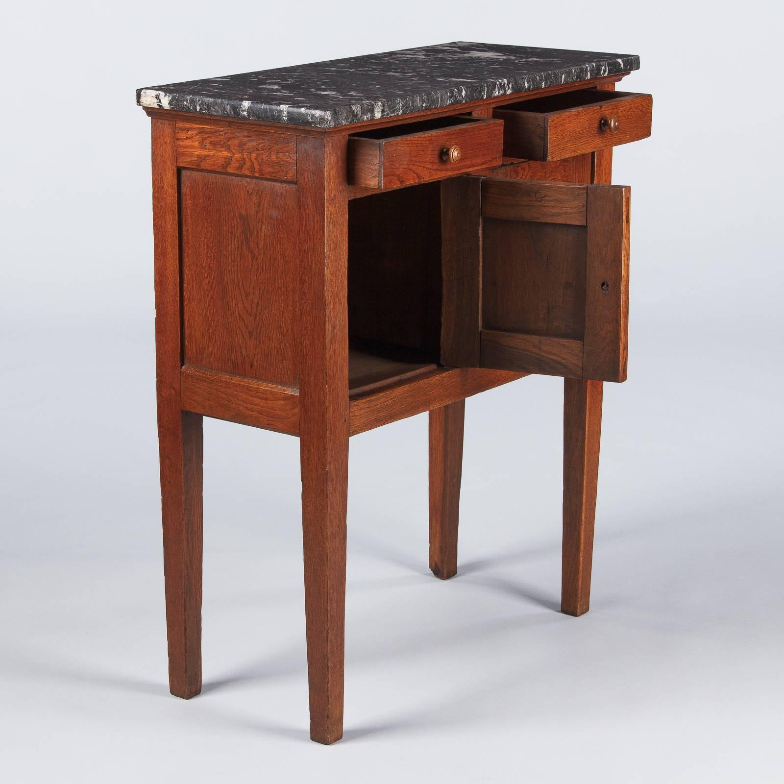 Country French Oak and Marble-Top Boarding School Cabinet, Early 1900s In Good Condition In Austin, TX