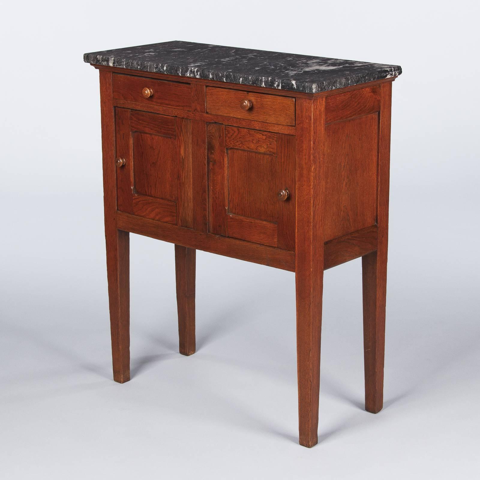 Country French Oak and Marble-Top Boarding School Cabinet, Early 1900s 3