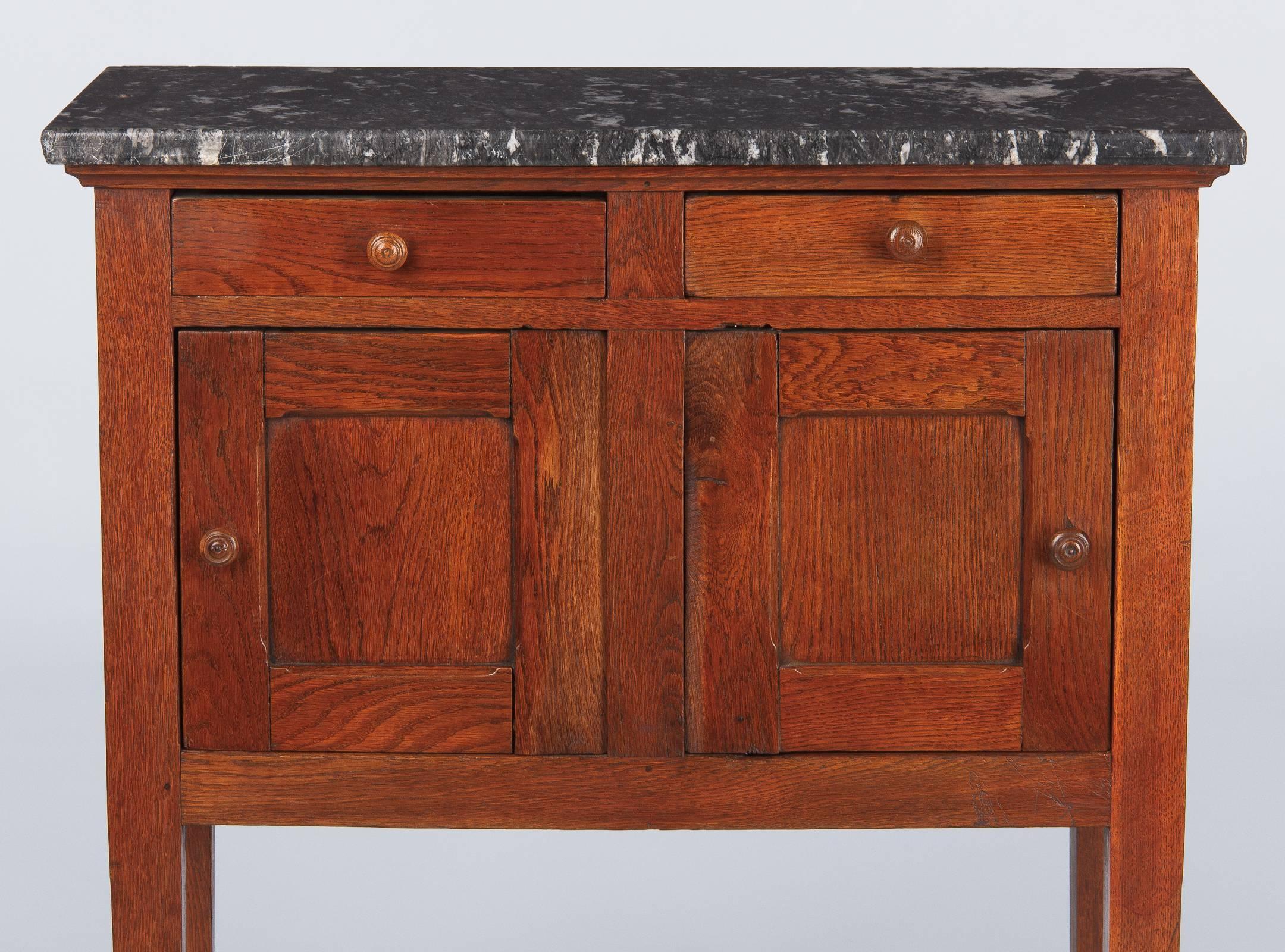 Country French Oak and Marble-Top Boarding School Cabinet, Early 1900s 6