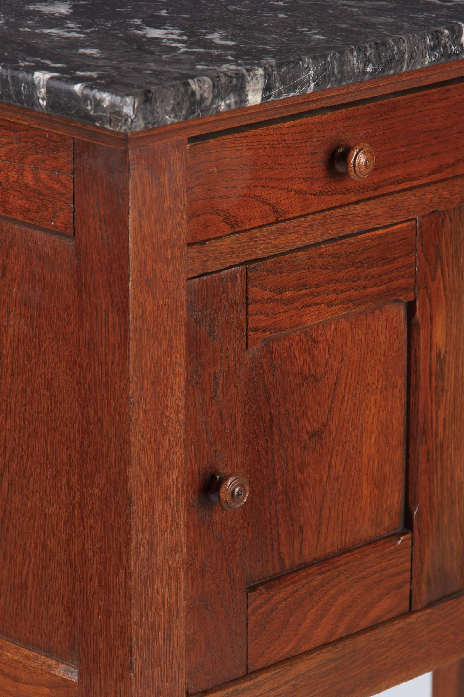 Country French Oak and Marble-Top Boarding School Cabinet, Early 1900s 2