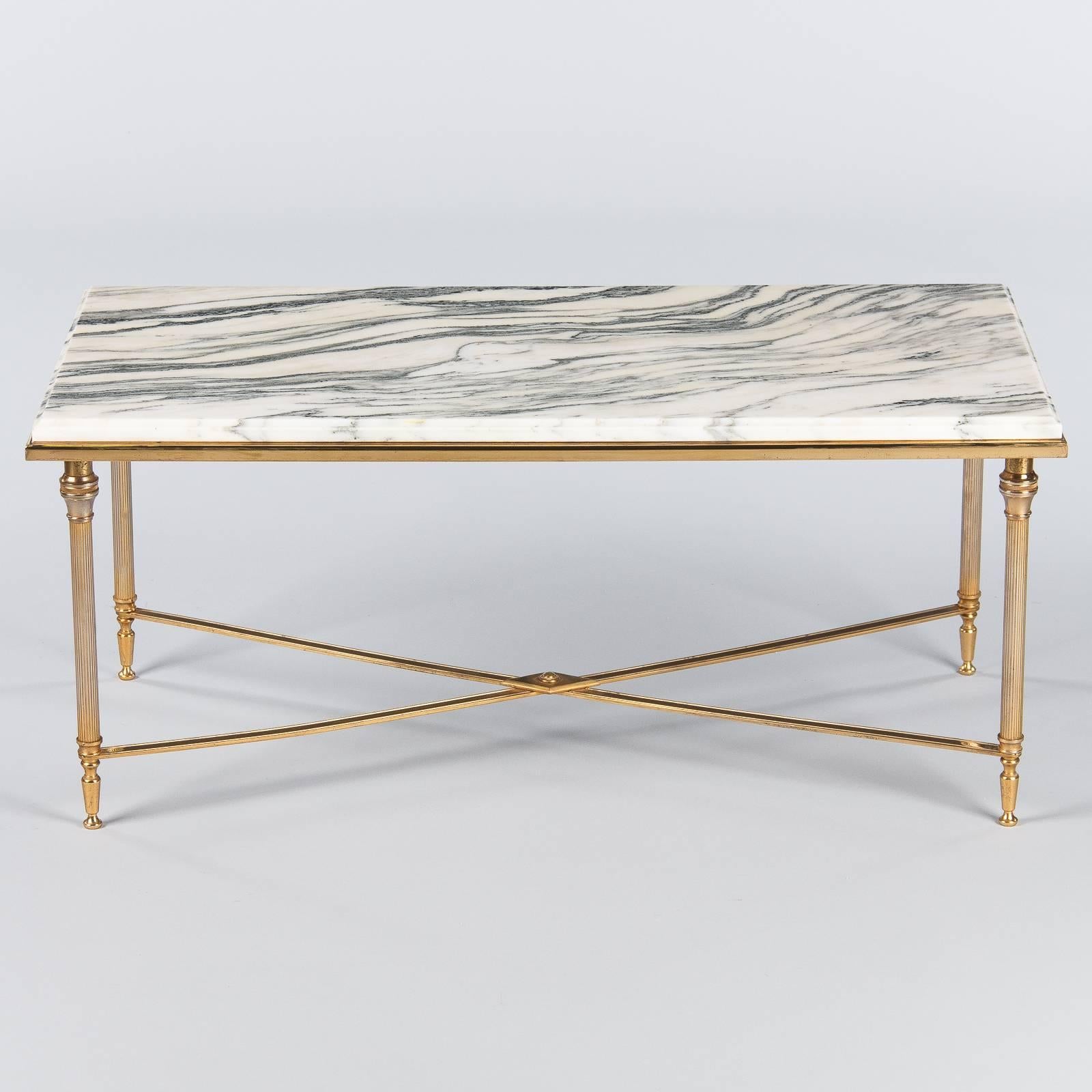 Mid-Century Modern Mid-Century French Brass Coffee Table with Marble Top, 1960s