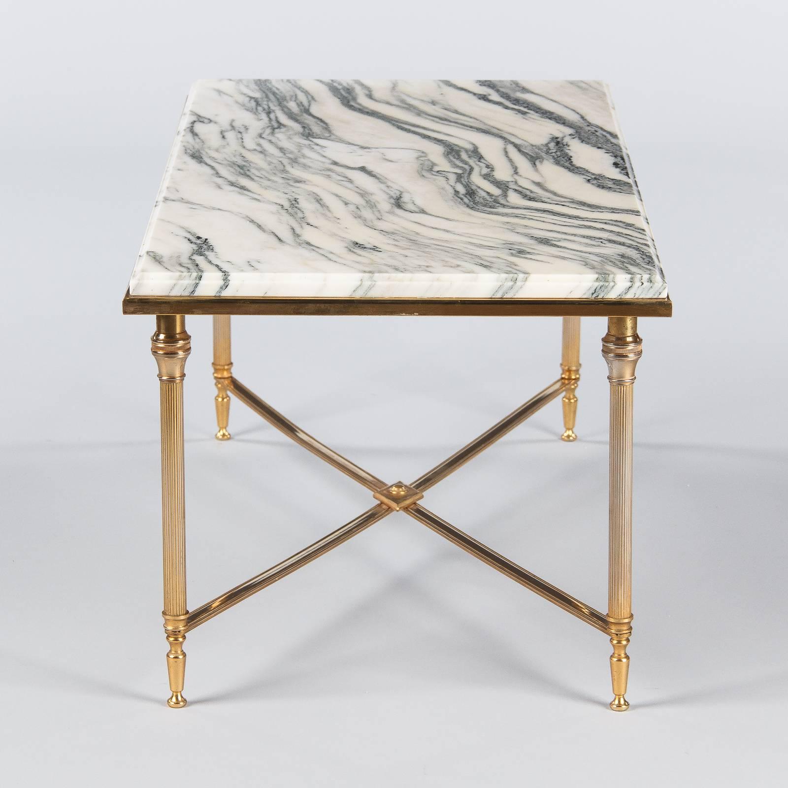 Mid-Century French Brass Coffee Table with Marble Top, 1960s 3