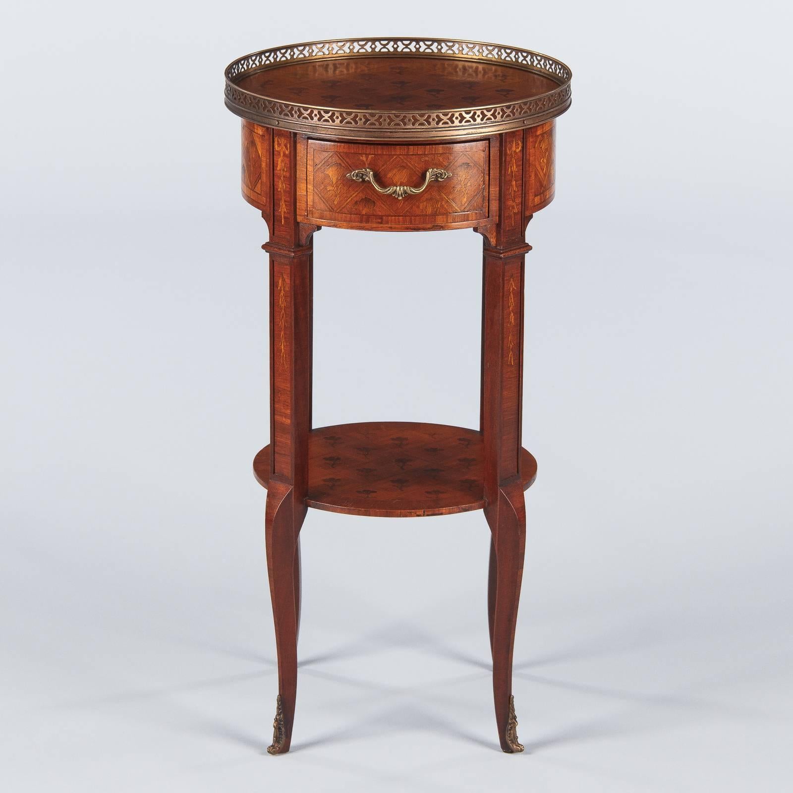 French Louis XV/Louis XVI Transition Marquetry Side Table, Late 1800s