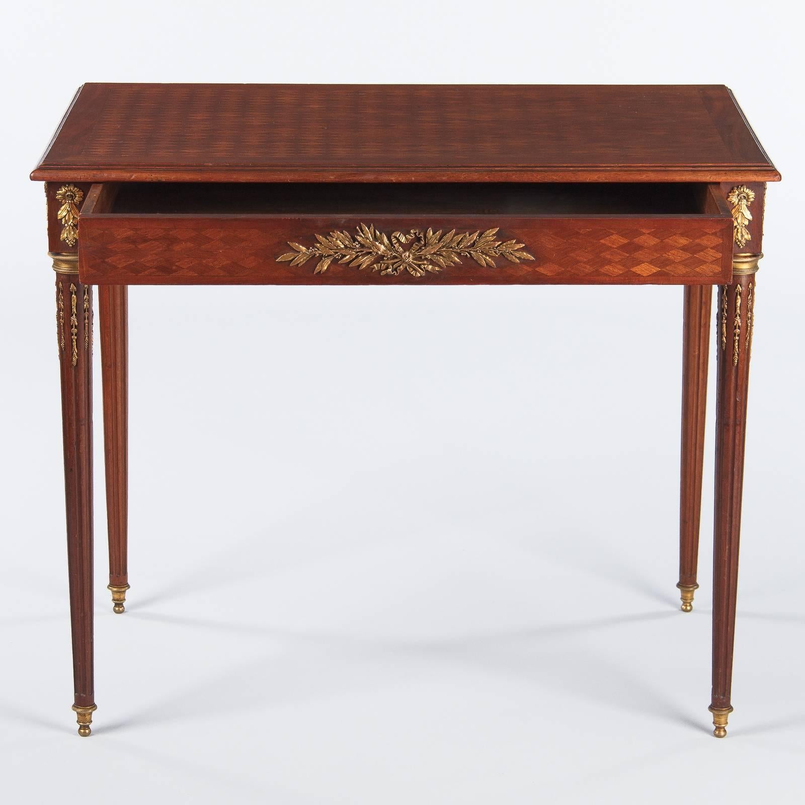 French Louis XVI Style Marquetry Desk or Side Table, 1900s