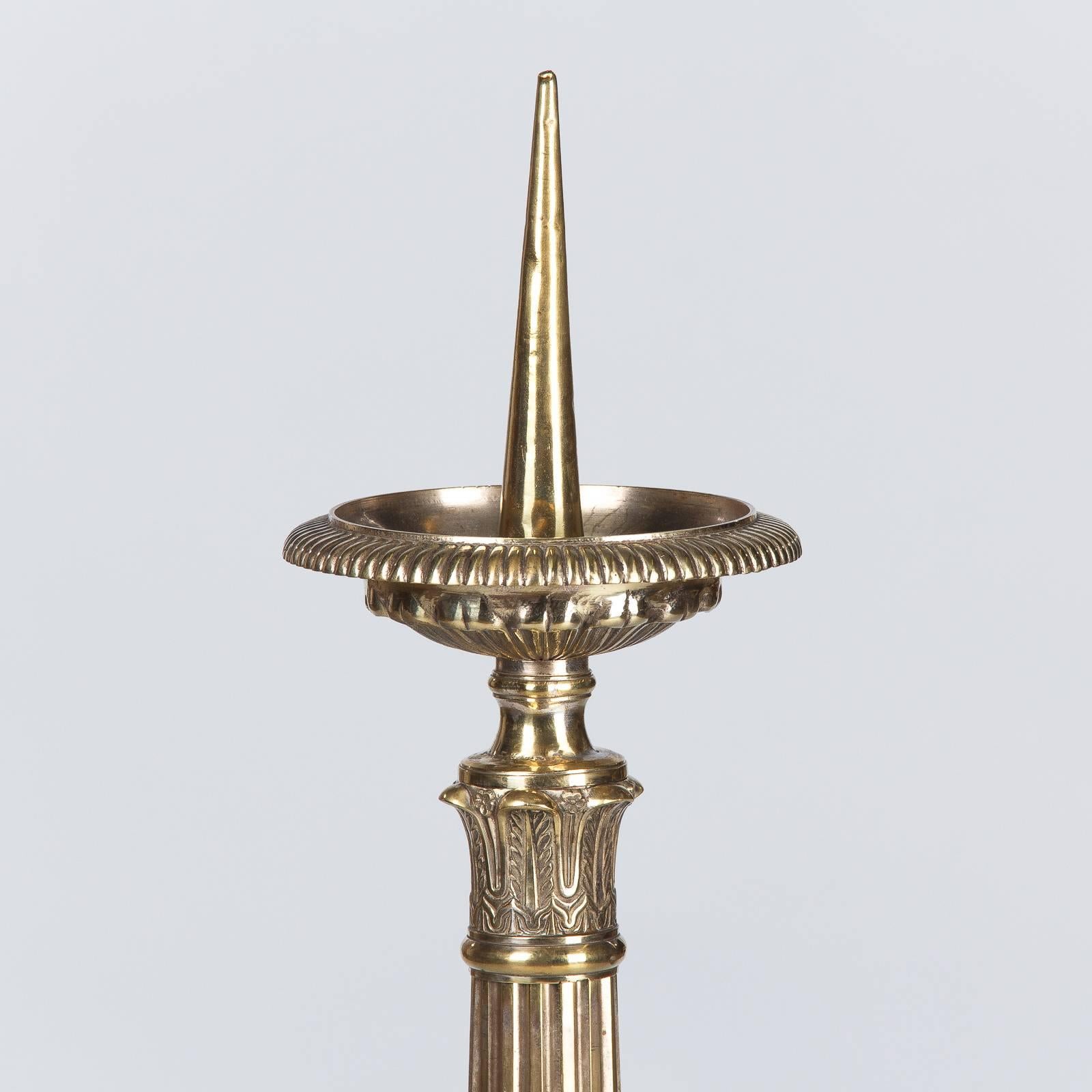 Renaissance Revival French Sculpted Brass and Bronze Church Candleholder, 1860s