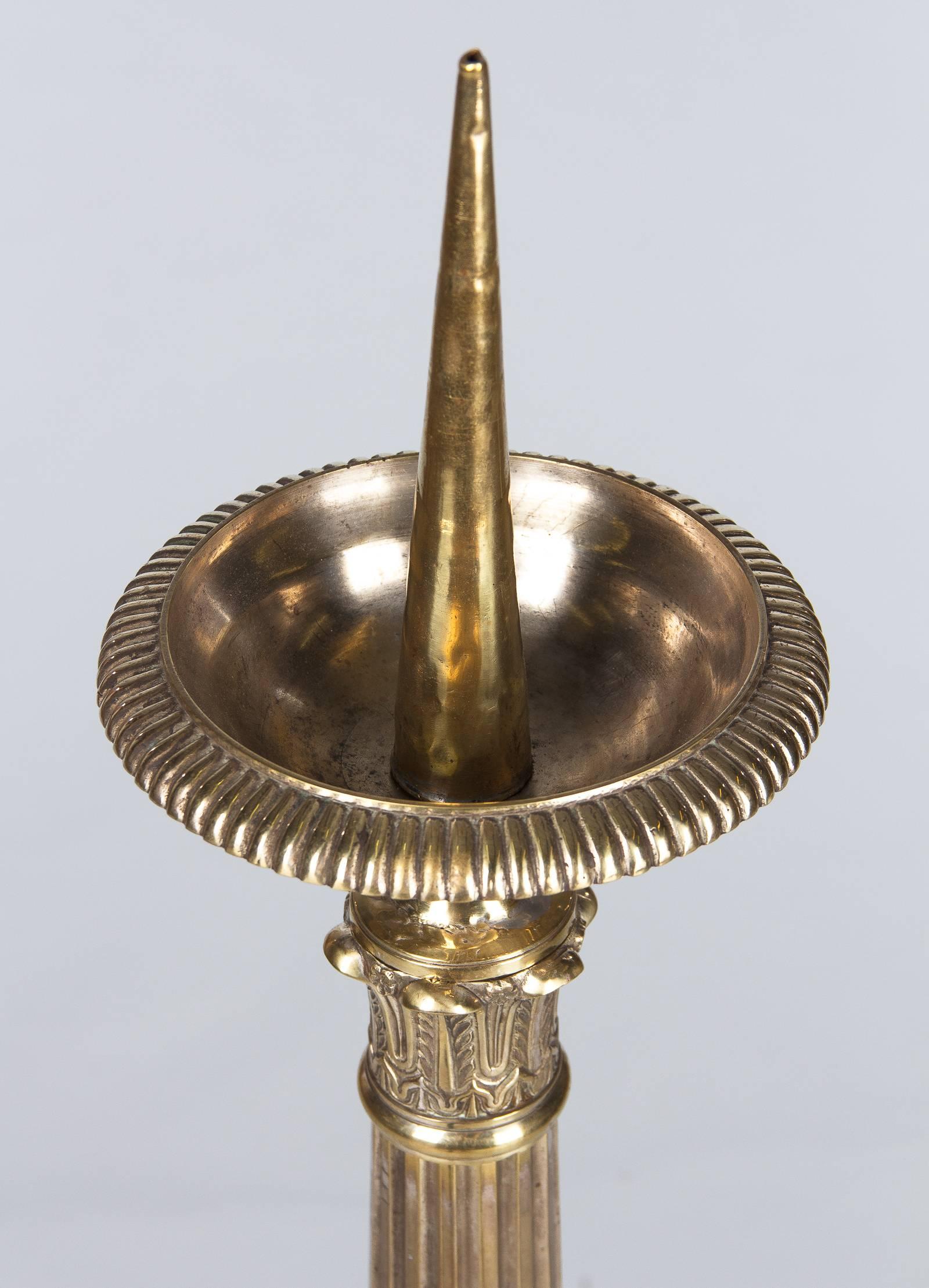 Gilt French Sculpted Brass and Bronze Church Candleholder, 1860s