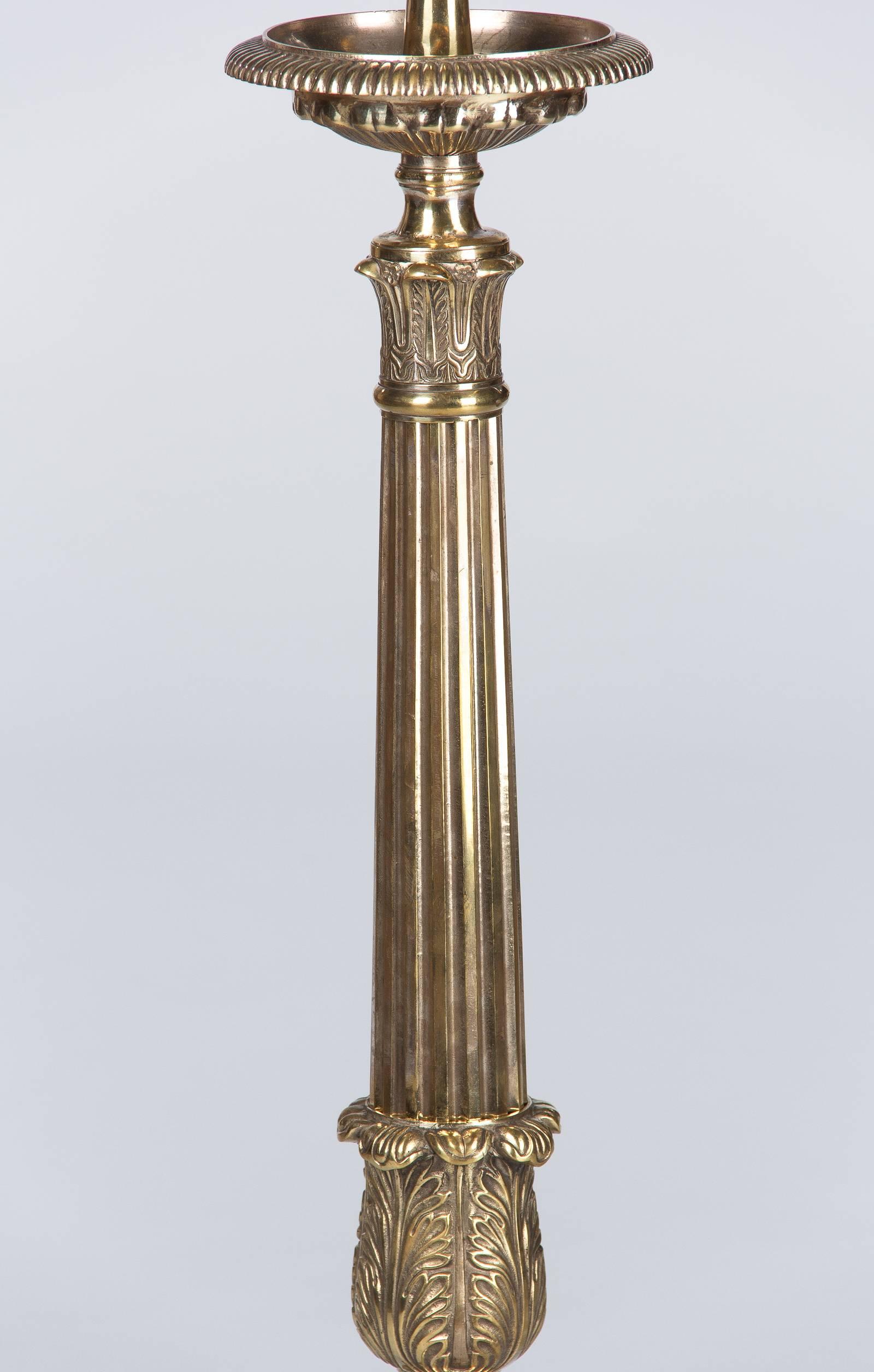 French Sculpted Brass and Bronze Church Candleholder, 1860s In Good Condition In Austin, TX
