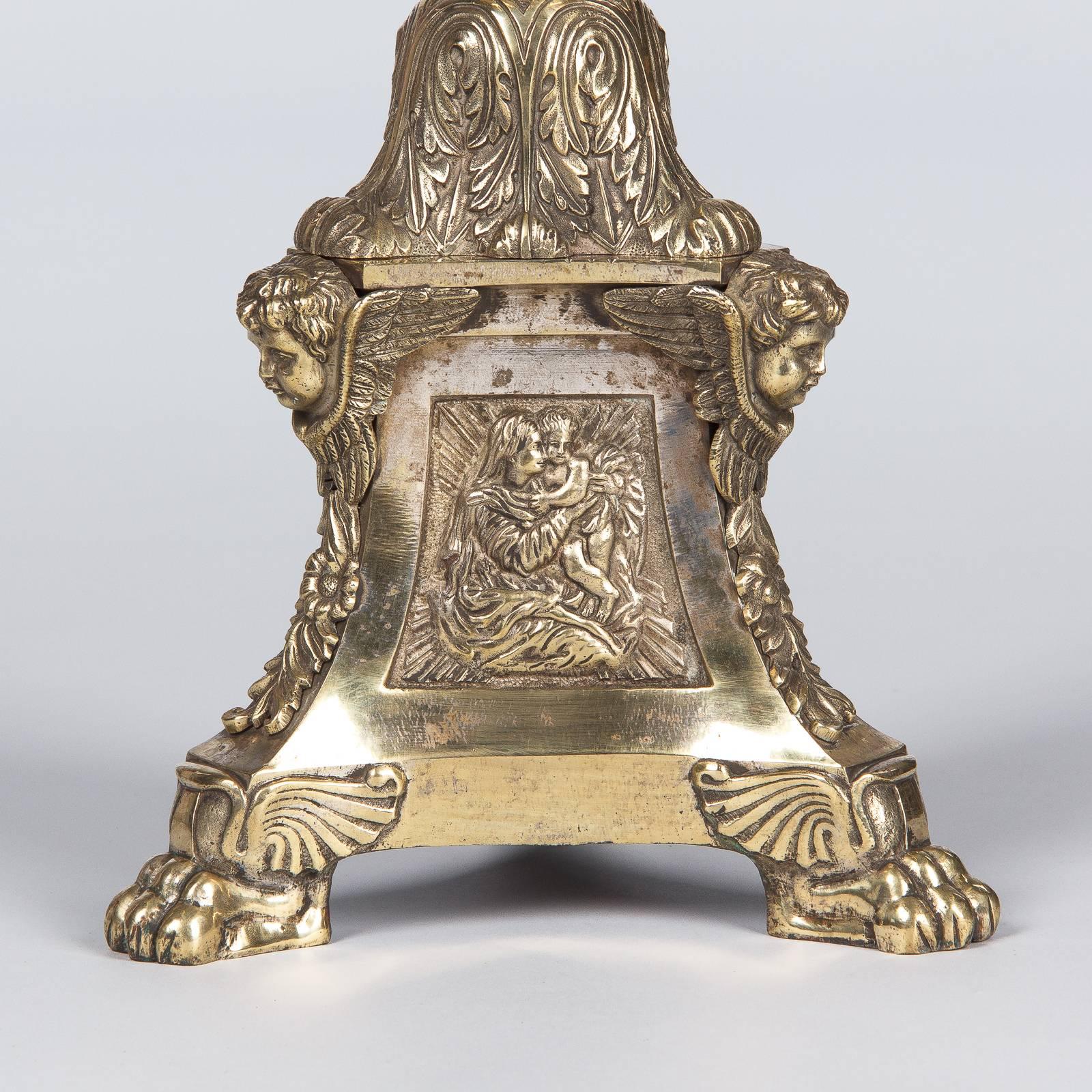French Sculpted Brass and Bronze Church Candleholder, 1860s 1