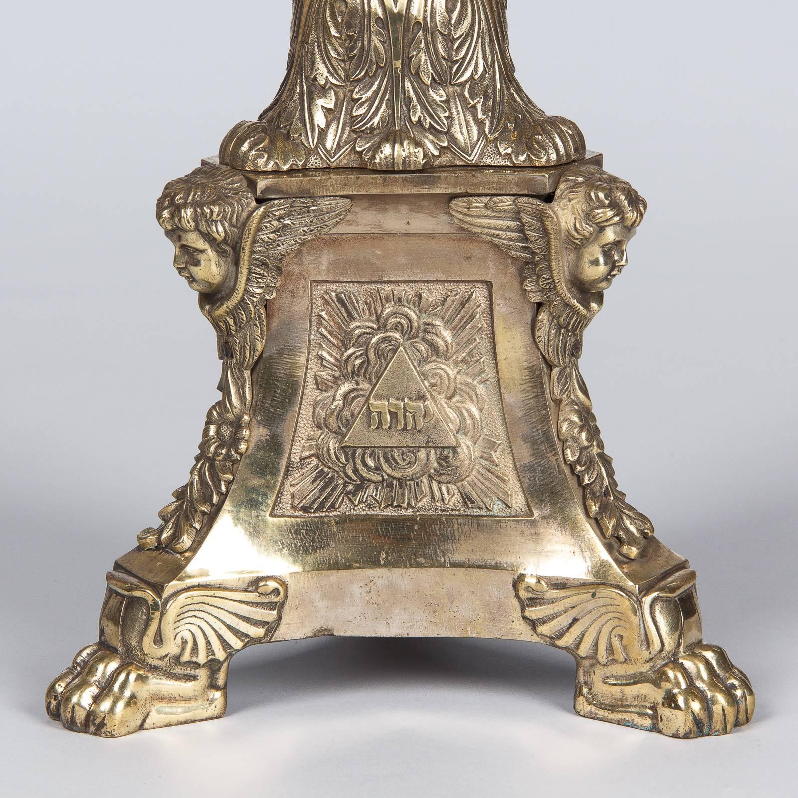 French Sculpted Brass and Bronze Church Candleholder, 1860s 2