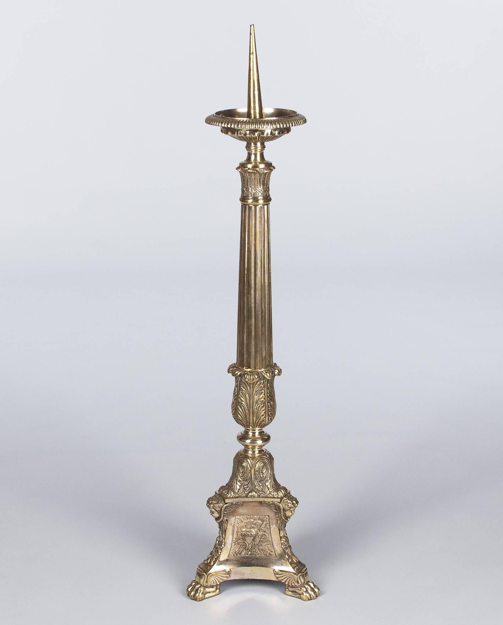 French Sculpted Brass and Bronze Church Candleholder, 1860s 3