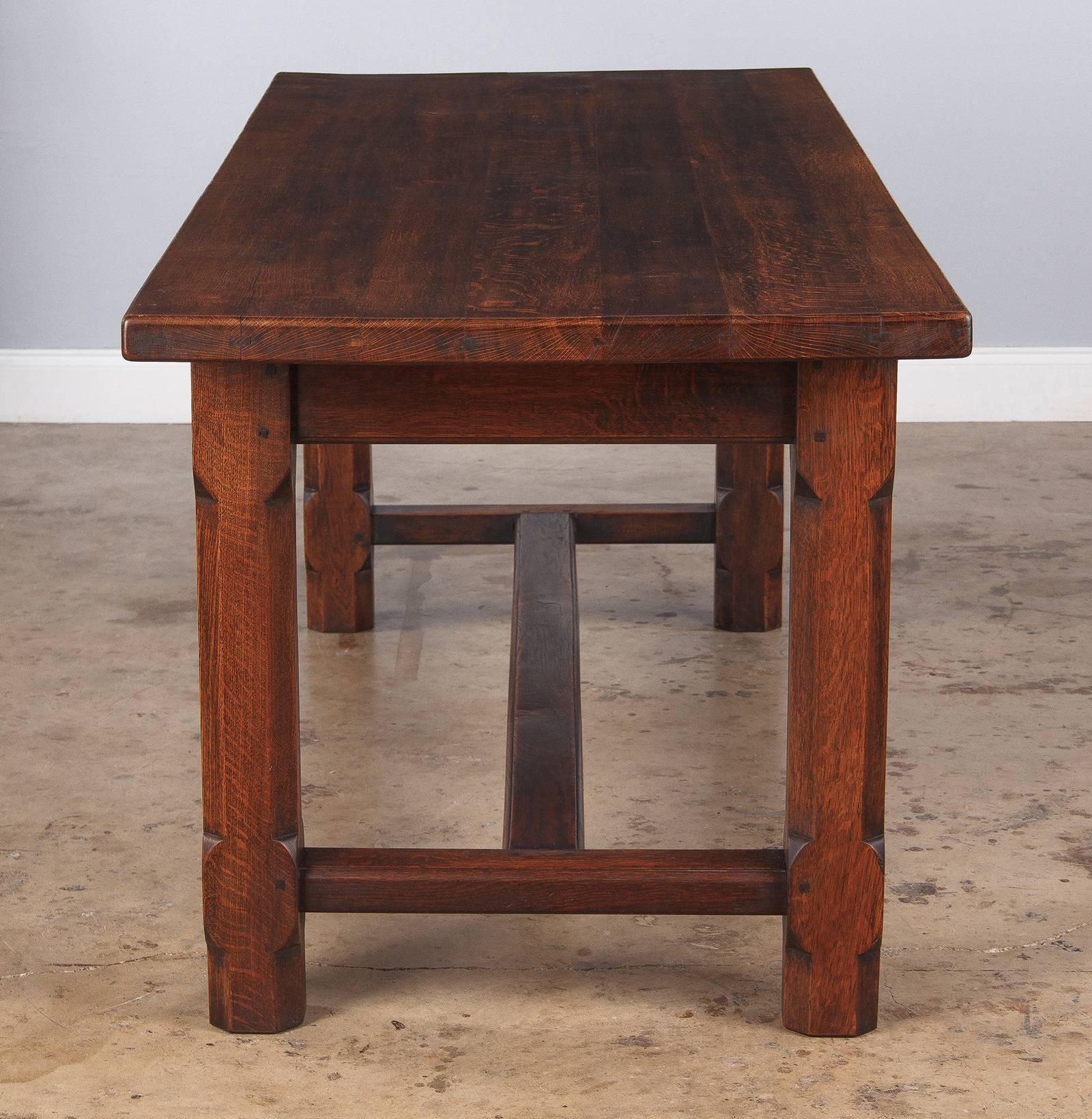 Metal Country French Oak Farm Table or Desk, Early 1900s