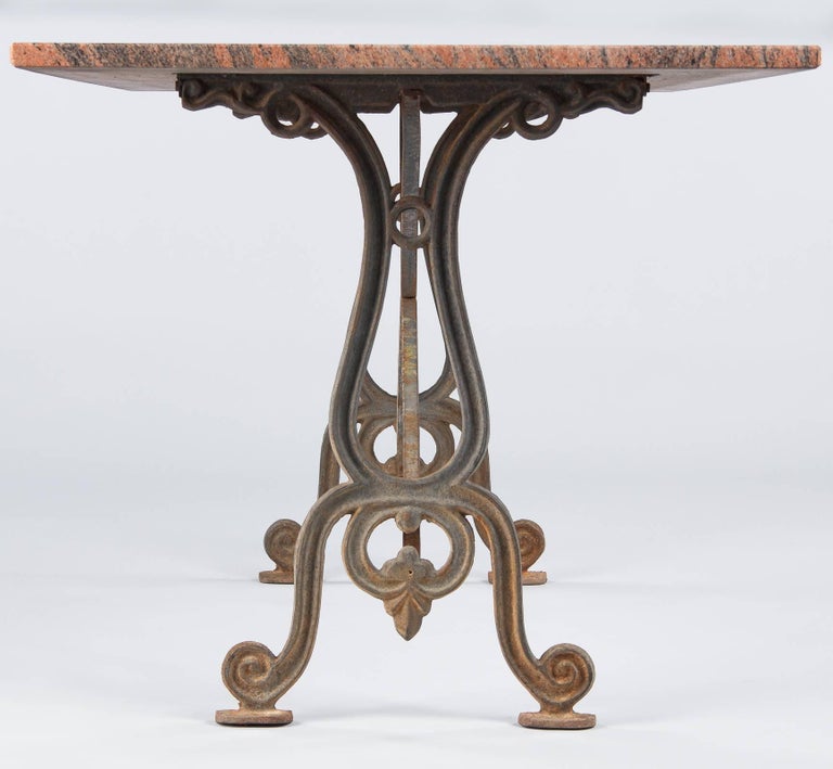 French Granite Top Bistro Table with Iron Base, 1920s at 1stDibs