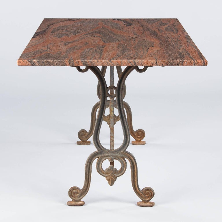 French Granite Top Bistro Table with Iron Base, 1920s at 1stDibs