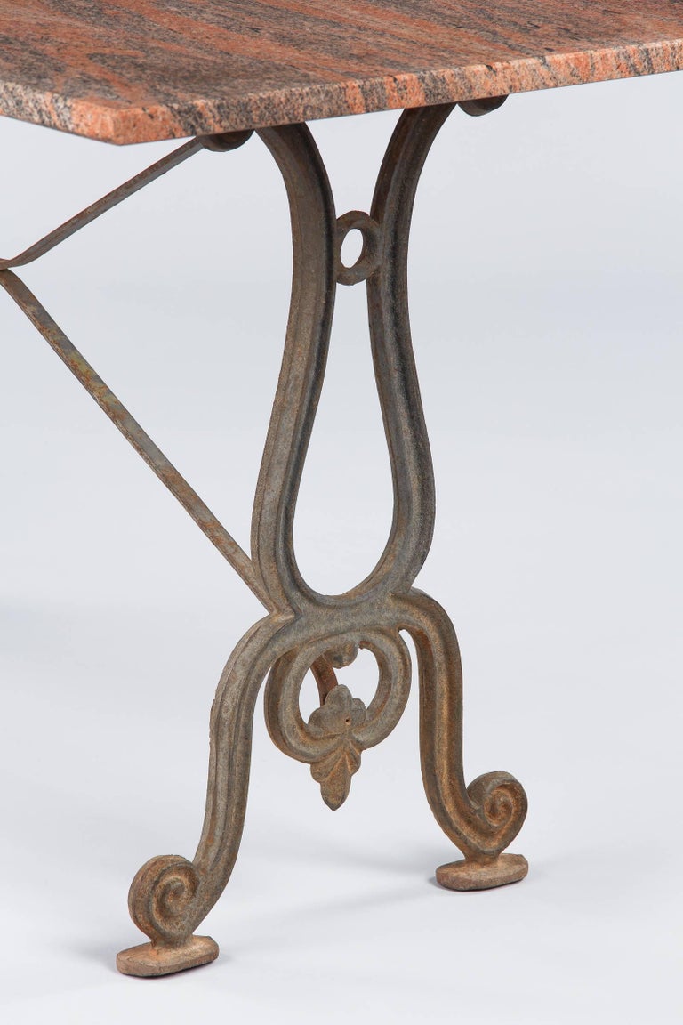 French Granite Top Bistro Table with Iron Base, 1920s at 1stDibs