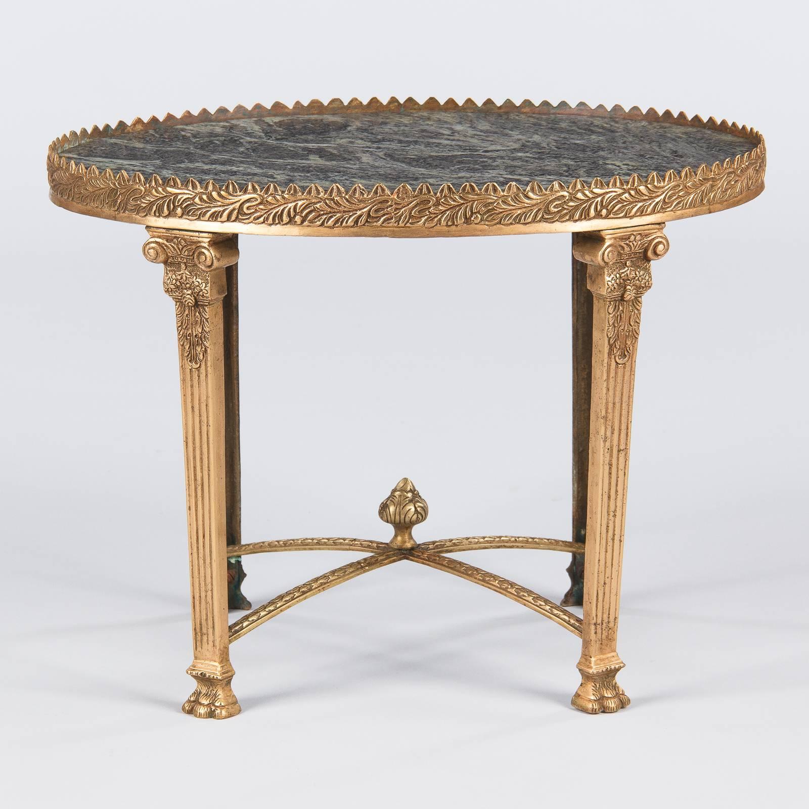 French Empire Style Gilded Bronze and Marble-Top Side Table, 1950s