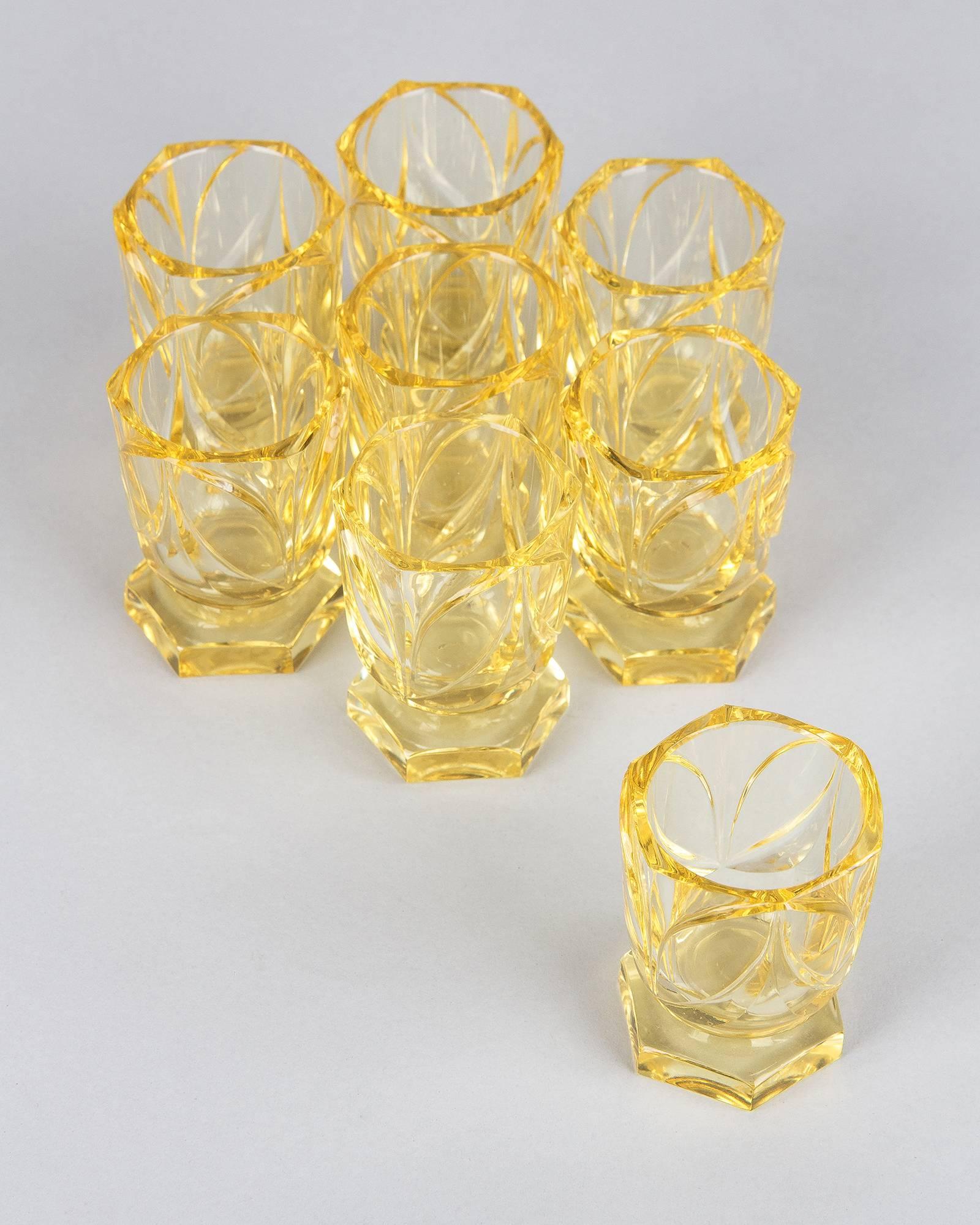 Mid-20th Century Art Deco Bohemia Glass Decanter Set by Moser, 1940s