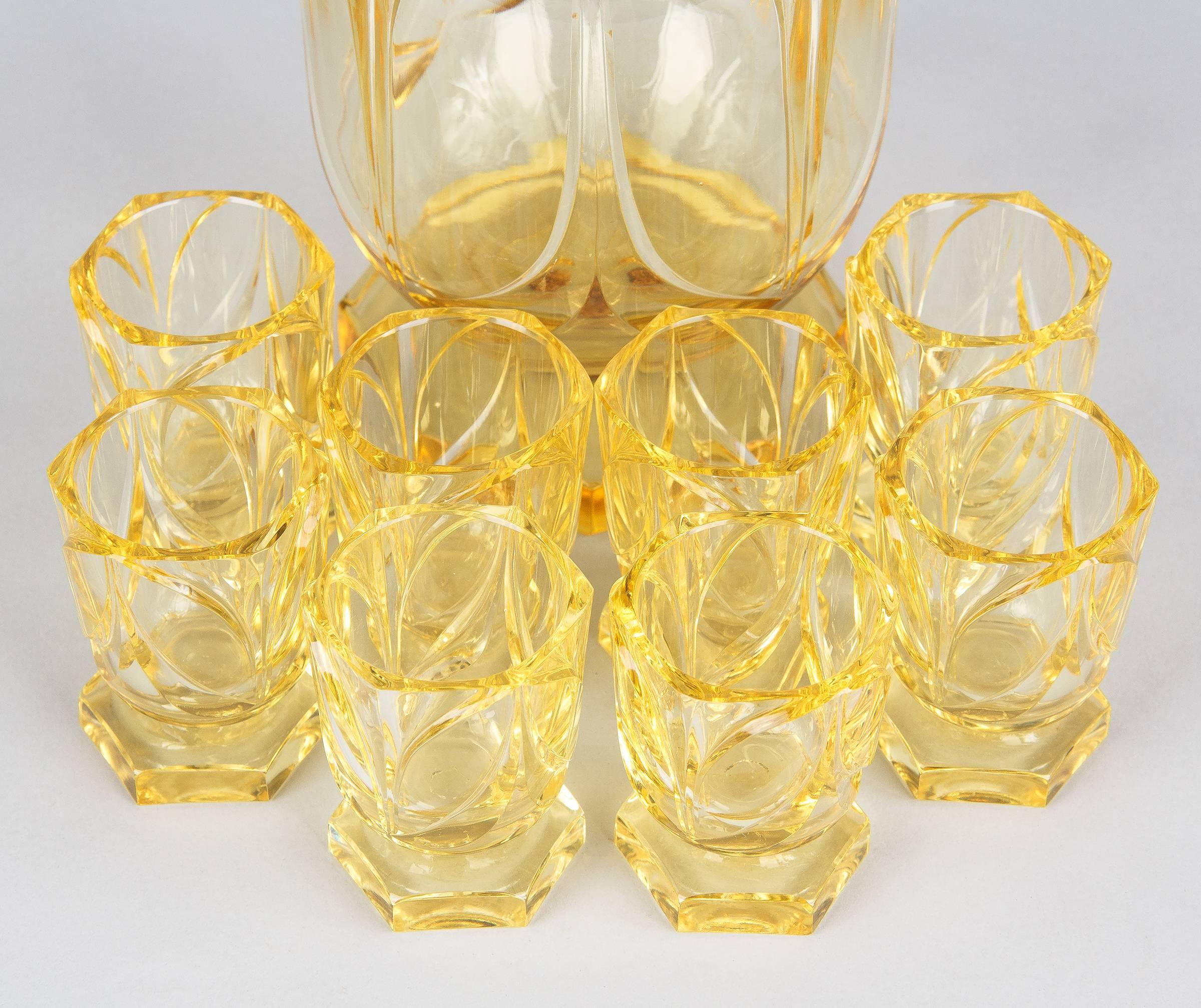 Cut Glass Art Deco Bohemia Glass Decanter Set by Moser, 1940s