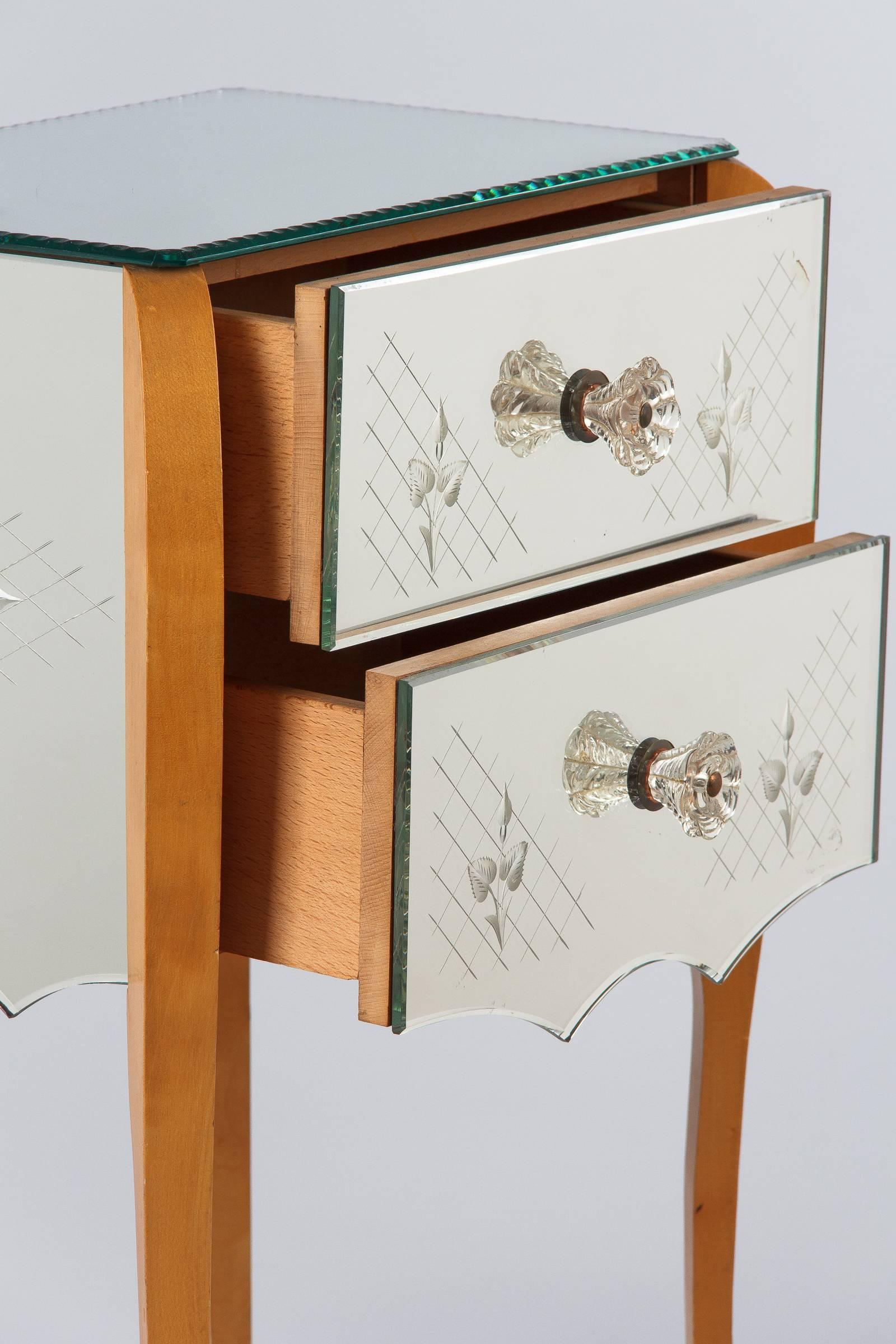 Mid-Century Mirrored Venetian Glass Two-Drawer Chest, 1950s In Good Condition In Austin, TX