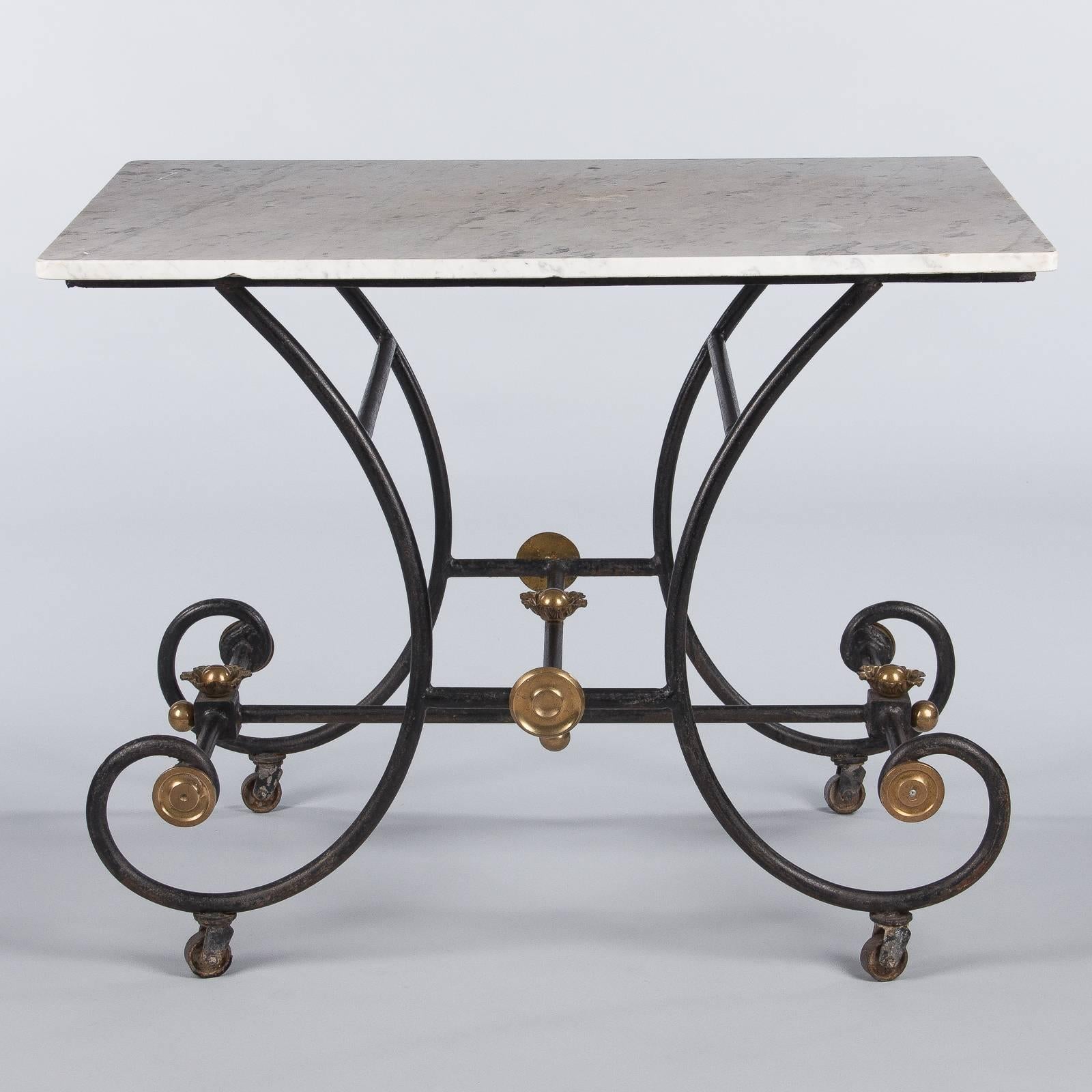French Marble-Top Butcher's Table with Iron Base, Early 1900s 2