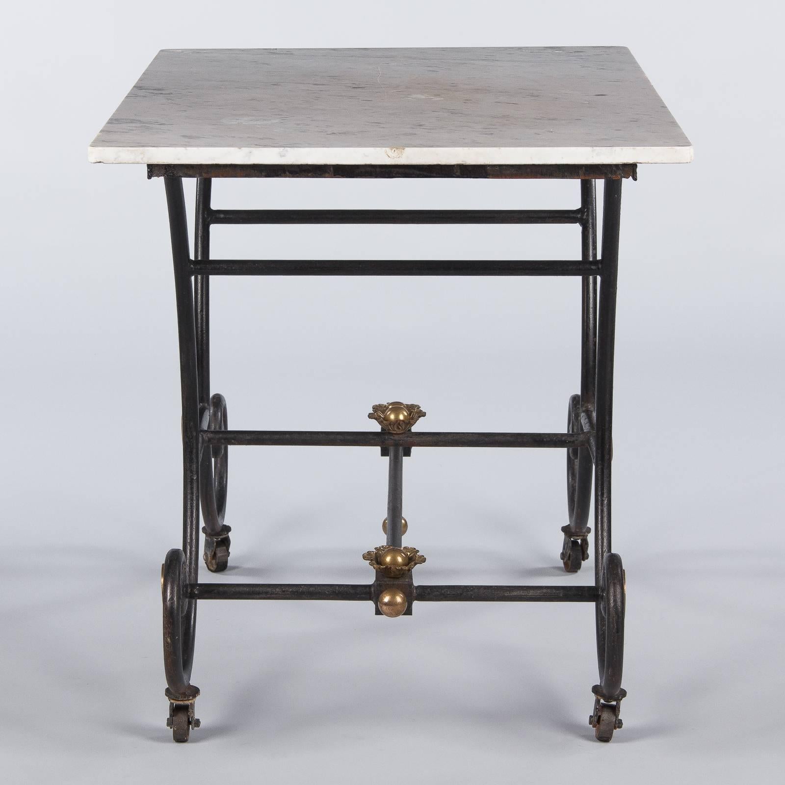 French Marble-Top Butcher's Table with Iron Base, Early 1900s 3