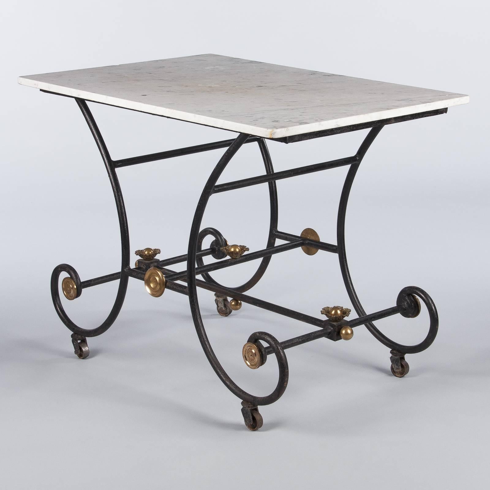 French Marble-Top Butcher's Table with Iron Base, Early 1900s 4