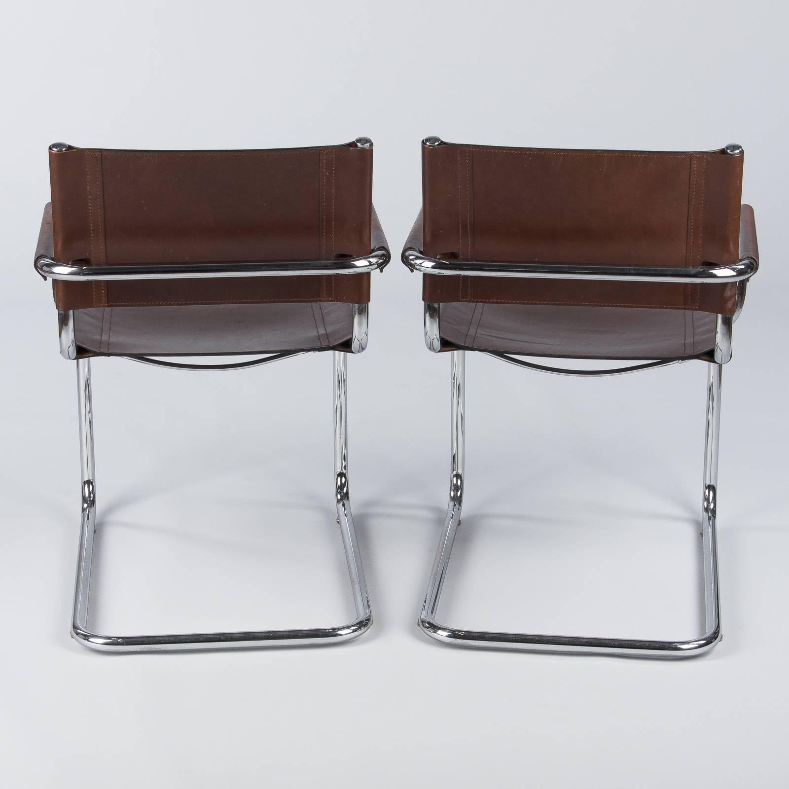 Mid-20th Century Set of Four Tubular Chrome and Leather Armchairs, 1960s