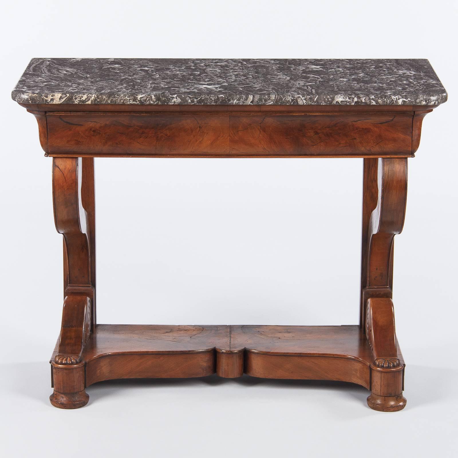 French Restoration Period Mahogany Console Table with Marble Top, 1820s 4