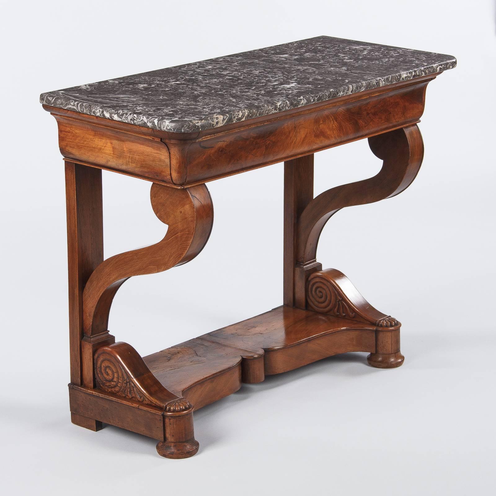French Restoration Period Mahogany Console Table with Marble Top, 1820s 5
