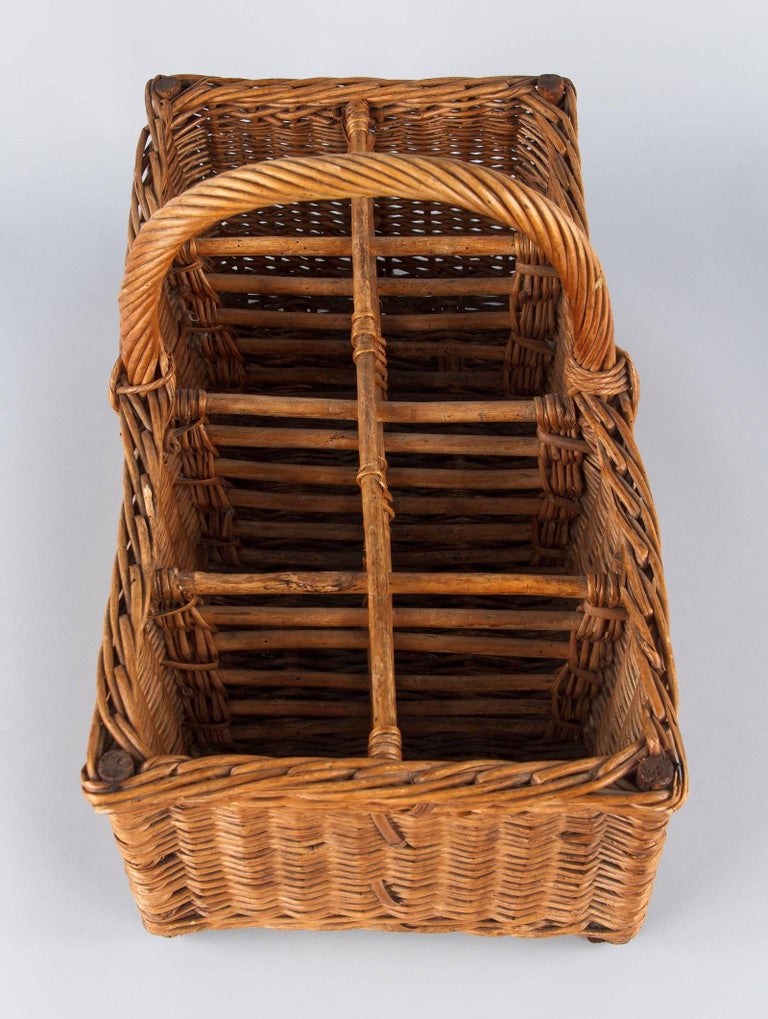 French Bottle Holder Wicker Basket, 1940s at 1stdibs