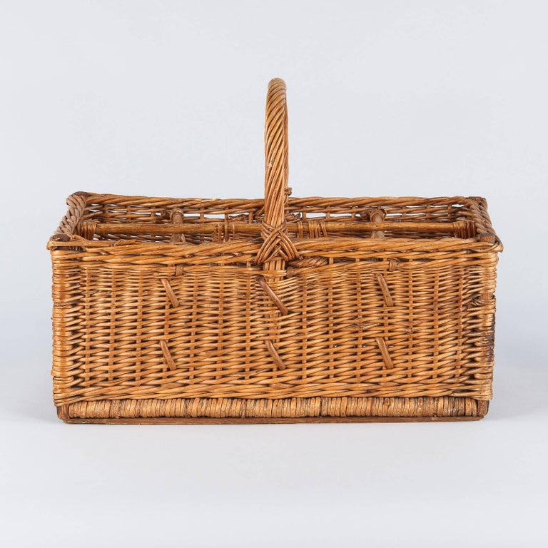 French Bottle Holder Wicker Basket, 1940s at 1stdibs