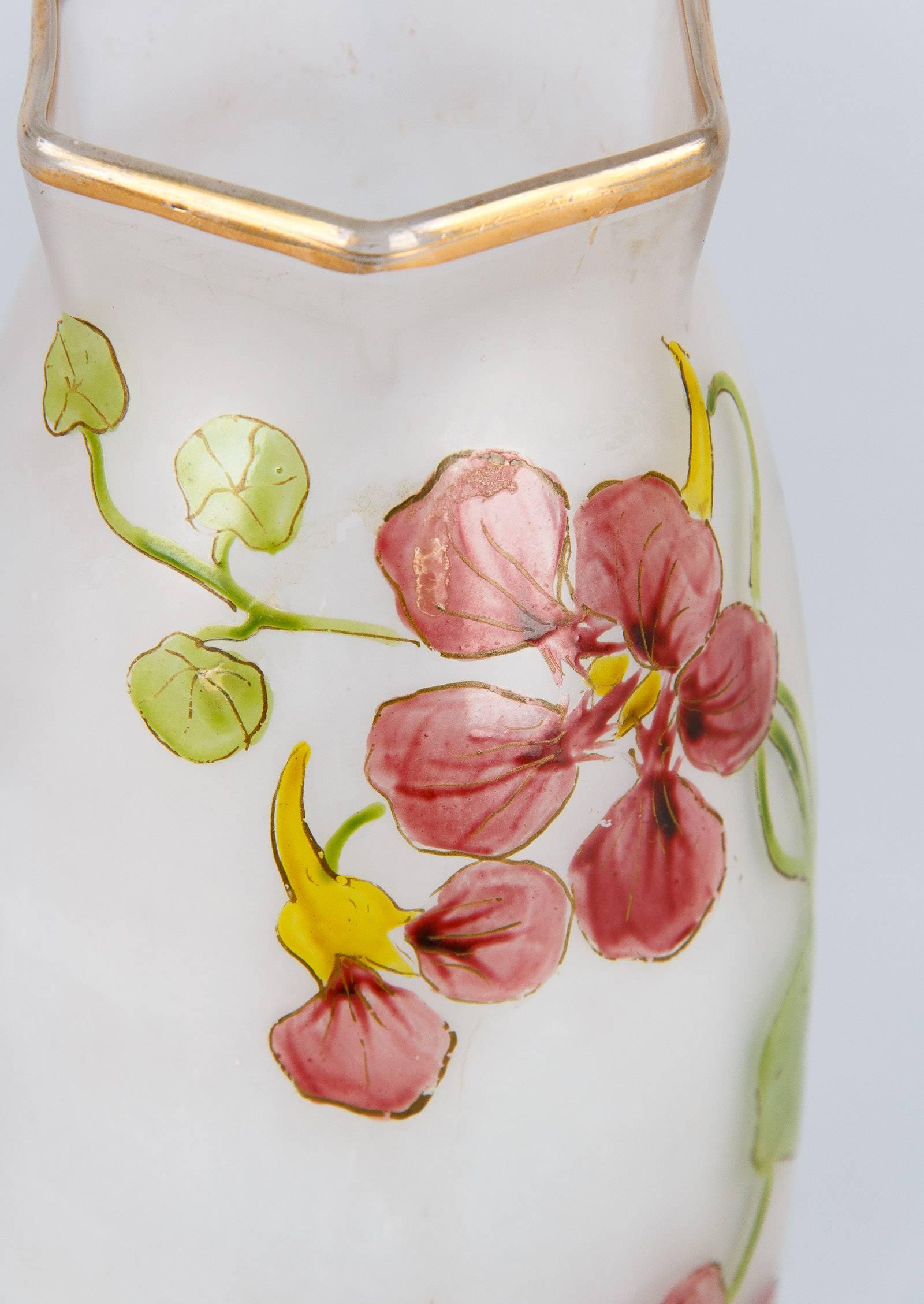 Pair of Hand-Painted French Art Nouveau Glass Vases, 1900s 4