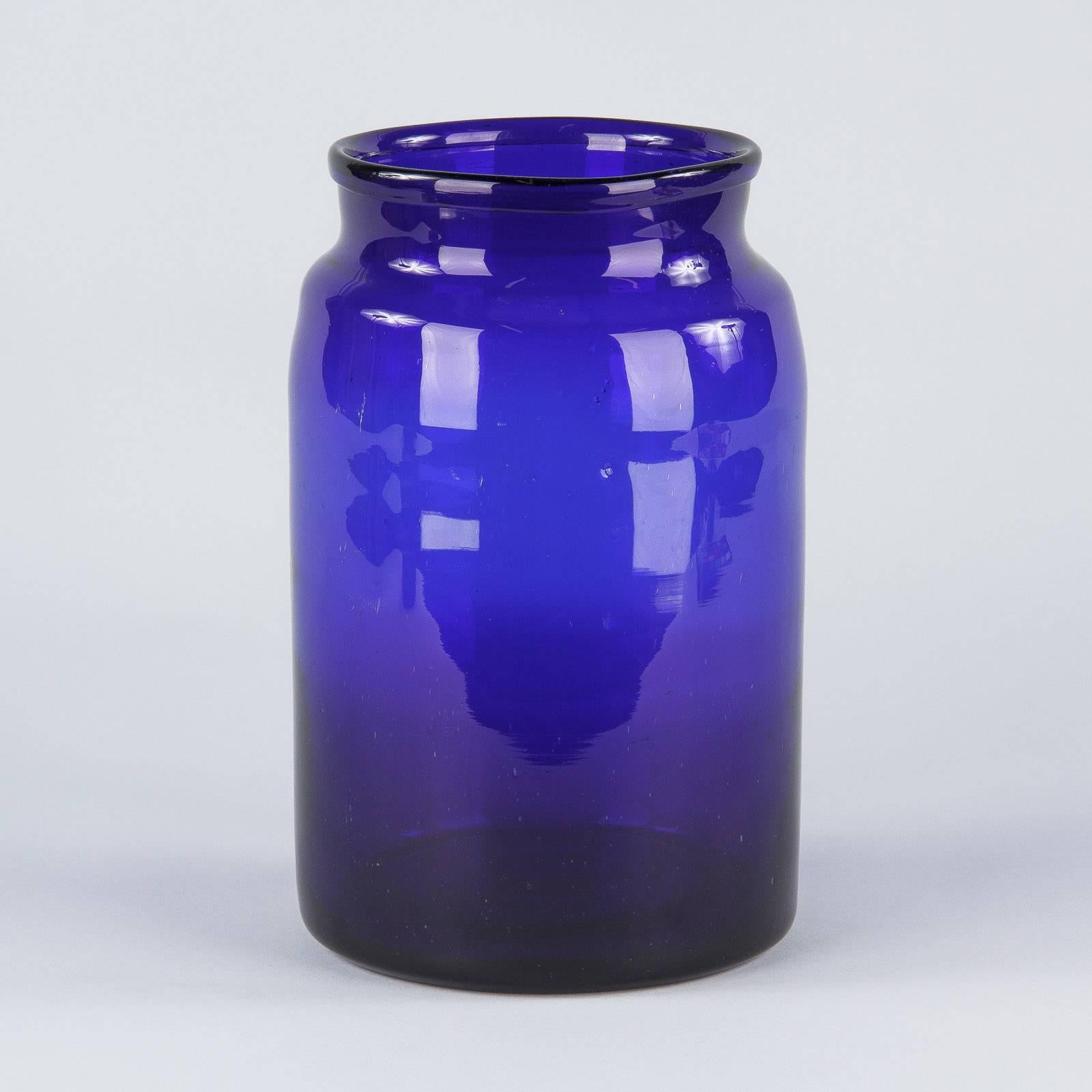 Blown Glass French Cobalt Blue Glass Pharmacy Jar, 1930s