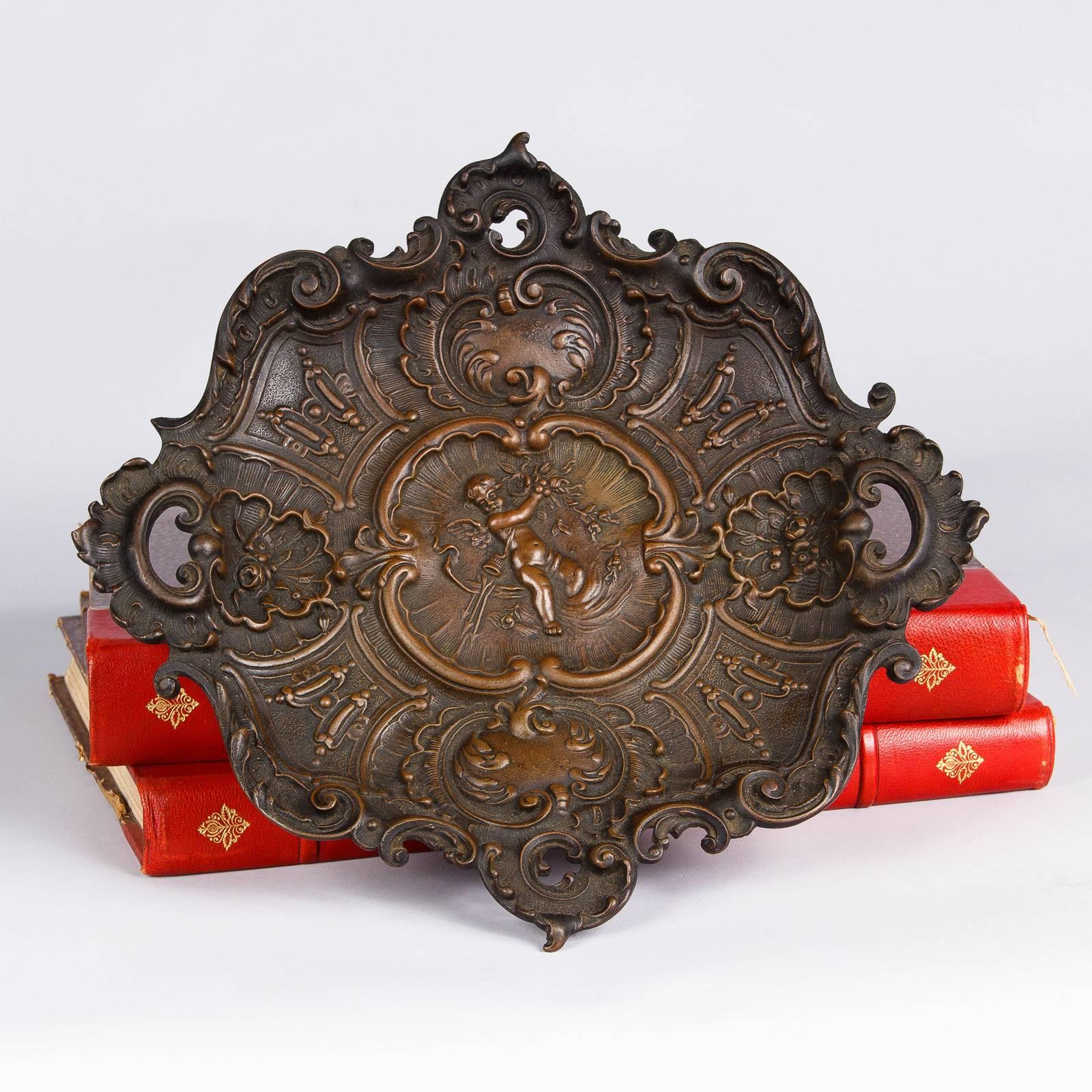 Baroque Bronze Vide Poches with Cherub Motif, France, Late 1800s