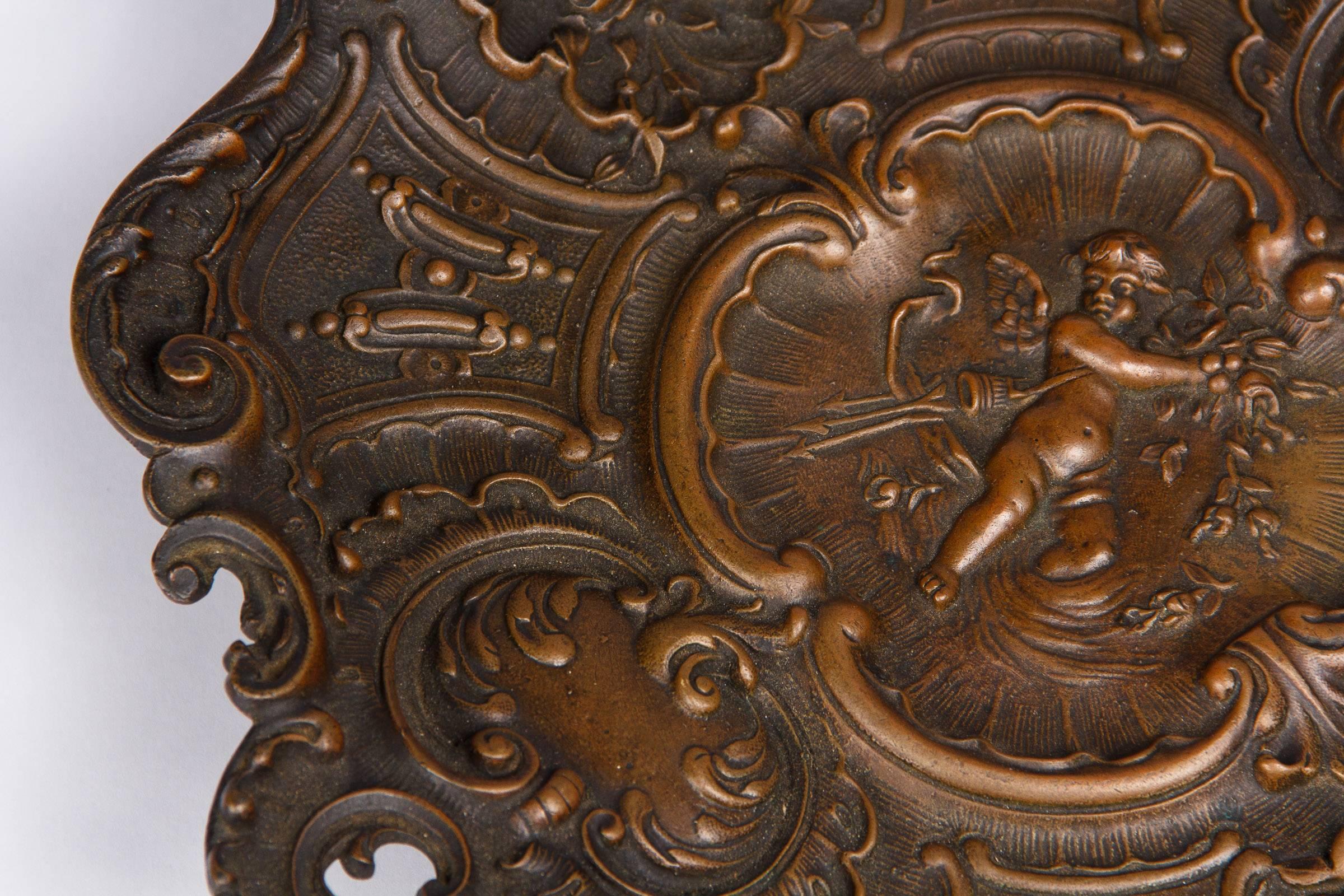 Bronze Vide Poches with Cherub Motif, France, Late 1800s 3