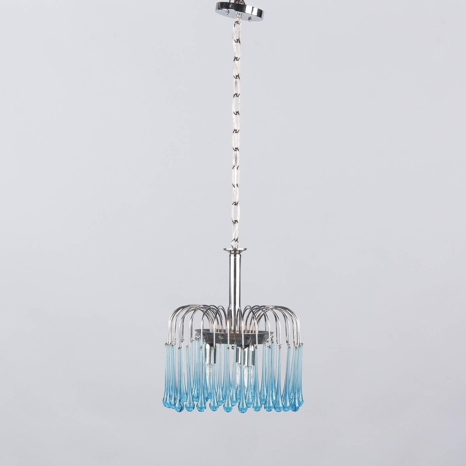 Modern Pair of Murano Blue Teardrop Chandeliers, 1970s