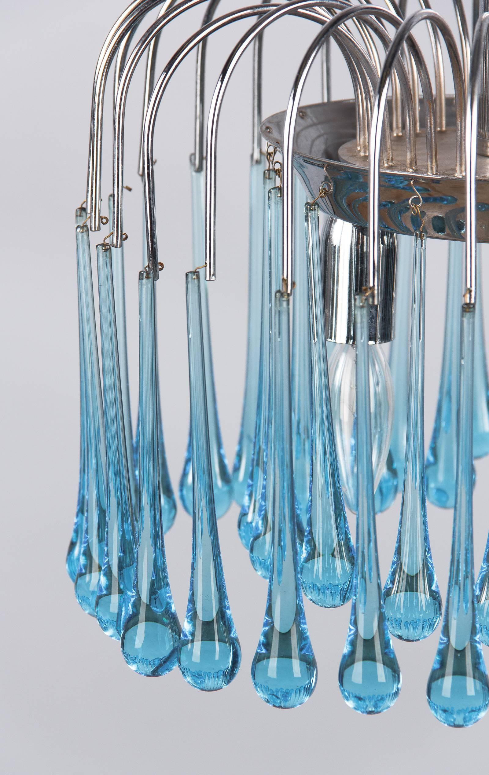 Pair of Murano Blue Teardrop Chandeliers, 1970s In Good Condition In Austin, TX