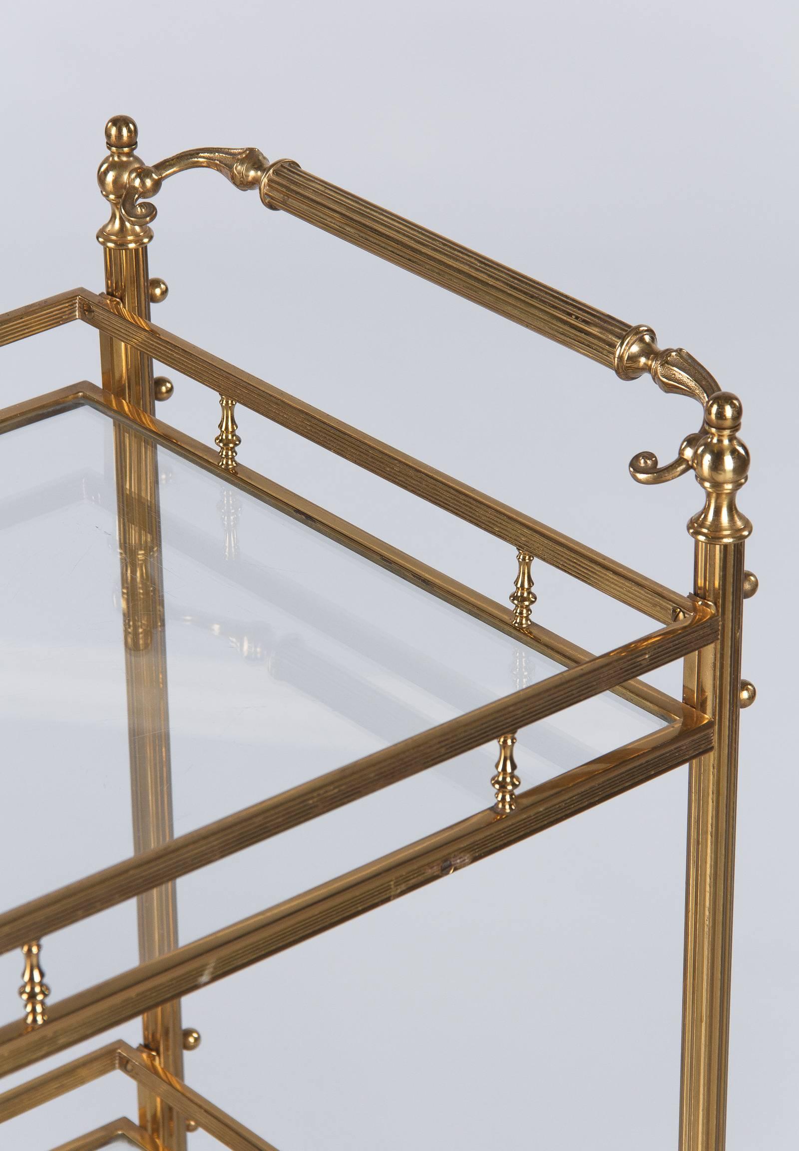 Mid-Century Modern Maison Baguès Brass and Glass Bar Two-Tiered Cart, 1950s