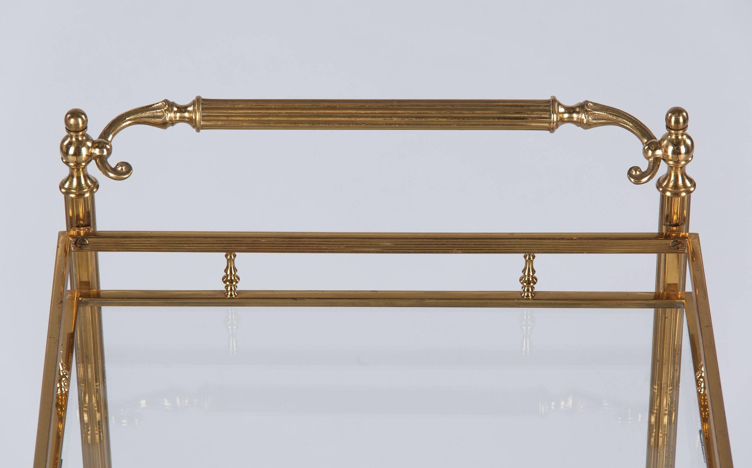 French Maison Baguès Brass and Glass Bar Two-Tiered Cart, 1950s
