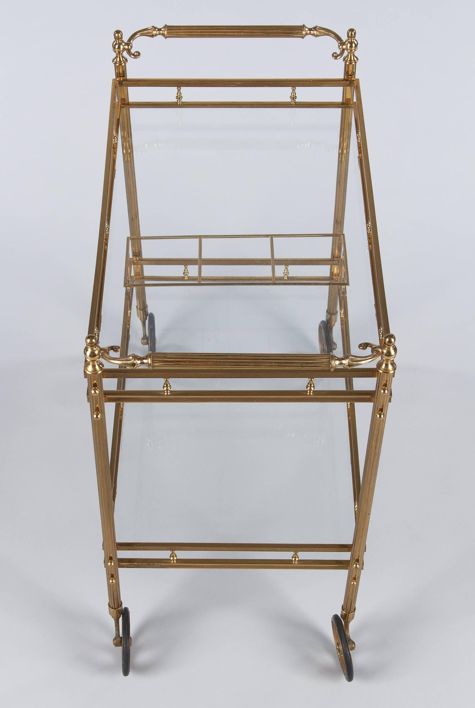 Maison Baguès Brass and Glass Bar Two-Tiered Cart, 1950s In Good Condition In Austin, TX