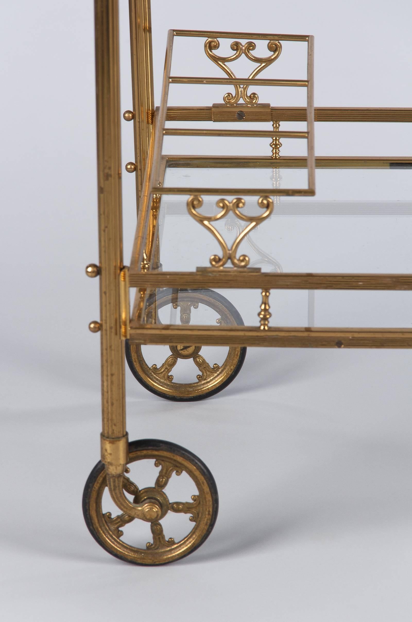Maison Baguès Brass and Glass Bar Two-Tiered Cart, 1950s 1