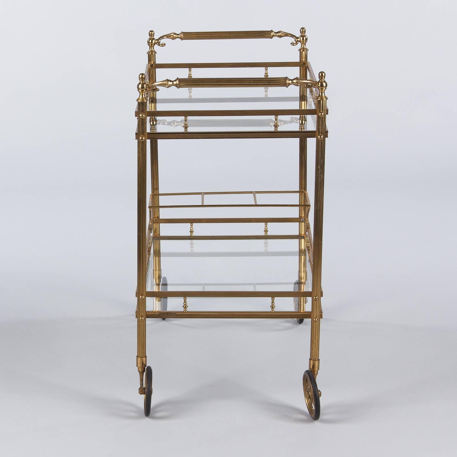 Maison Baguès Brass and Glass Bar Two-Tiered Cart, 1950s 3