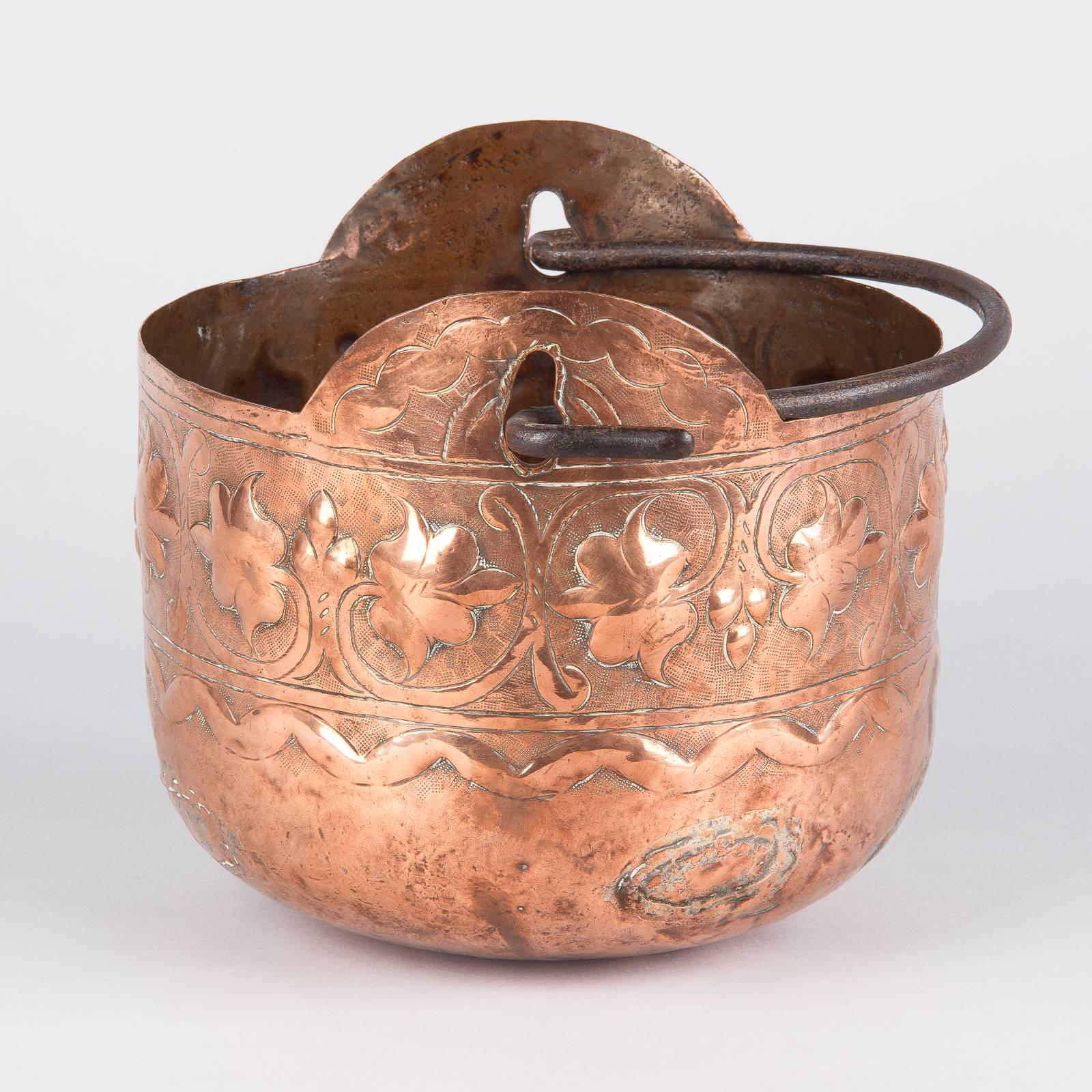 French Copper Cauldron with Forged Iron Handle, 19th Century 1