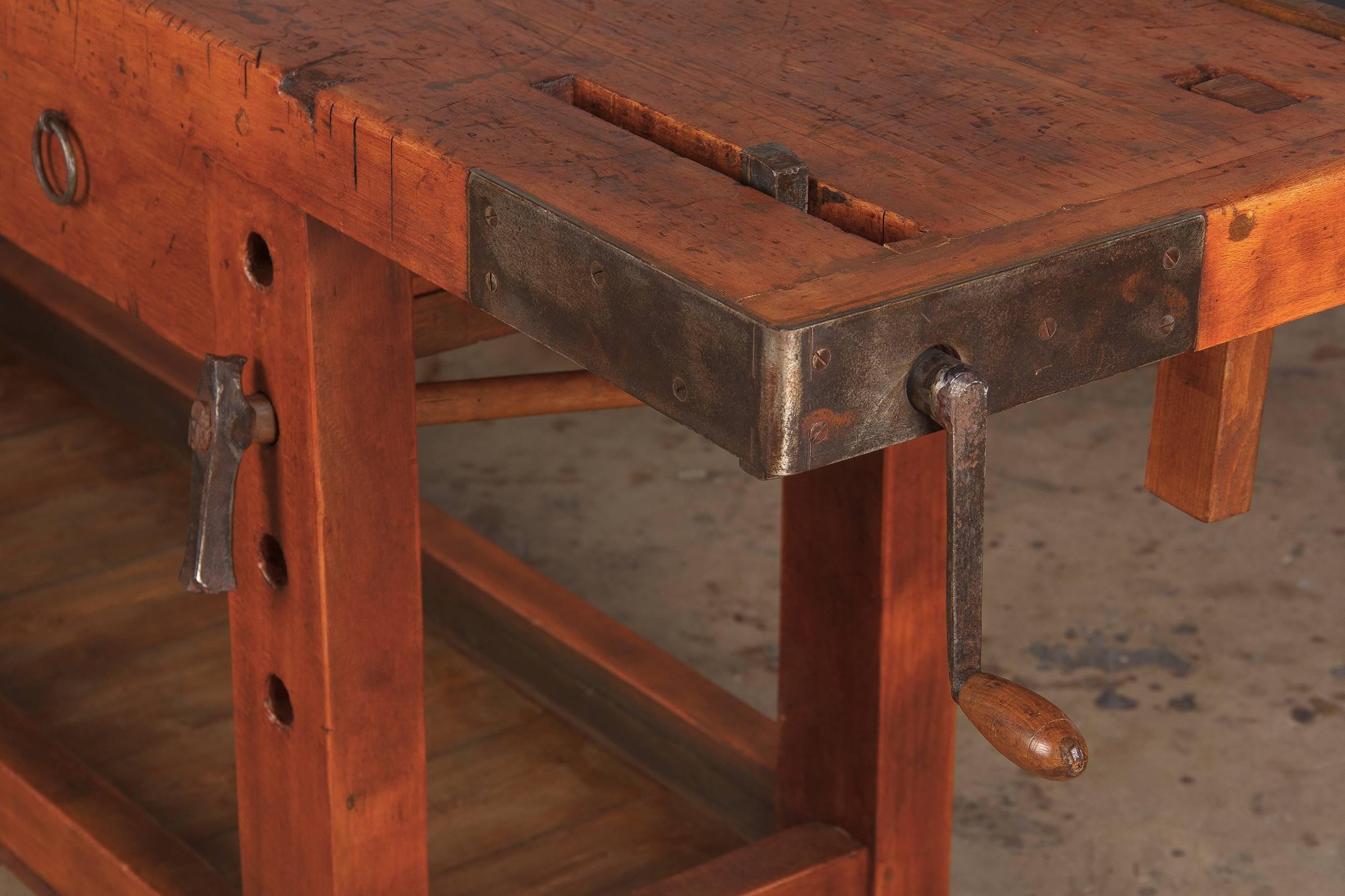 Industrial French Cabinet Maker's Workbench in Beechwood, 1950s