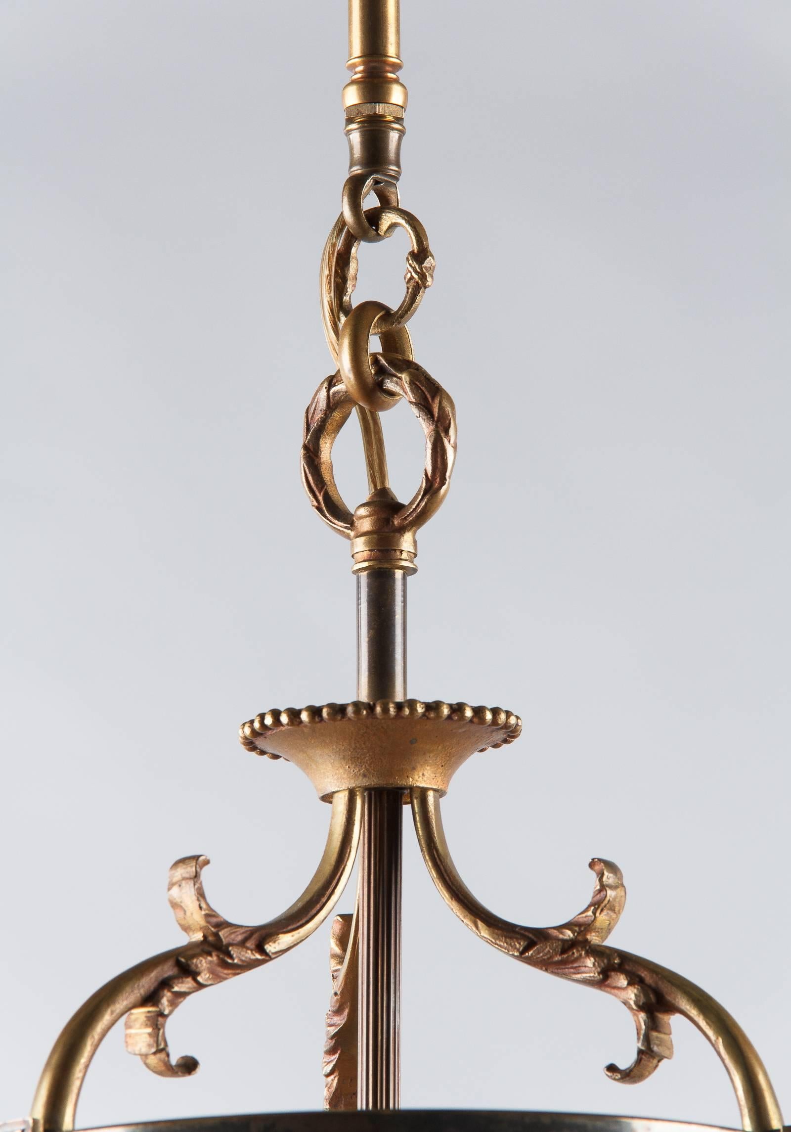French Louis XVI Style Brass Lantern, France, 1940s