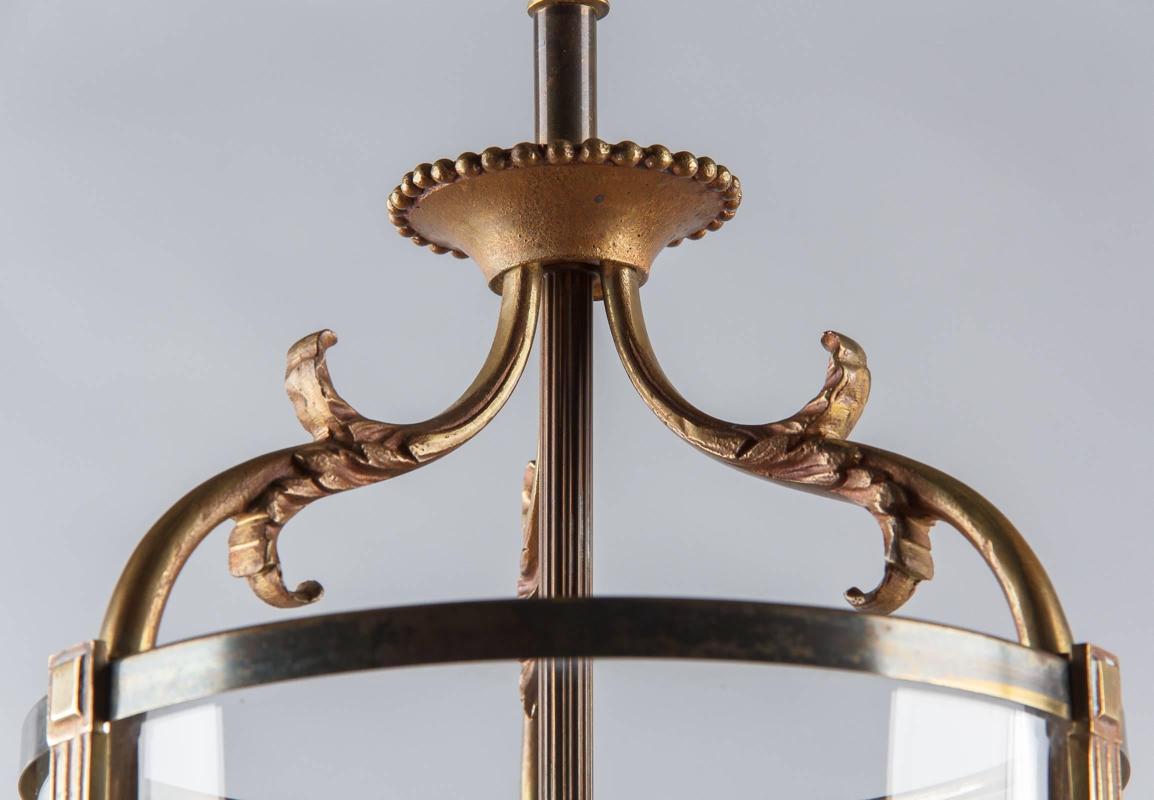 Louis XVI Style Brass Lantern, France, 1940s In Good Condition In Austin, TX