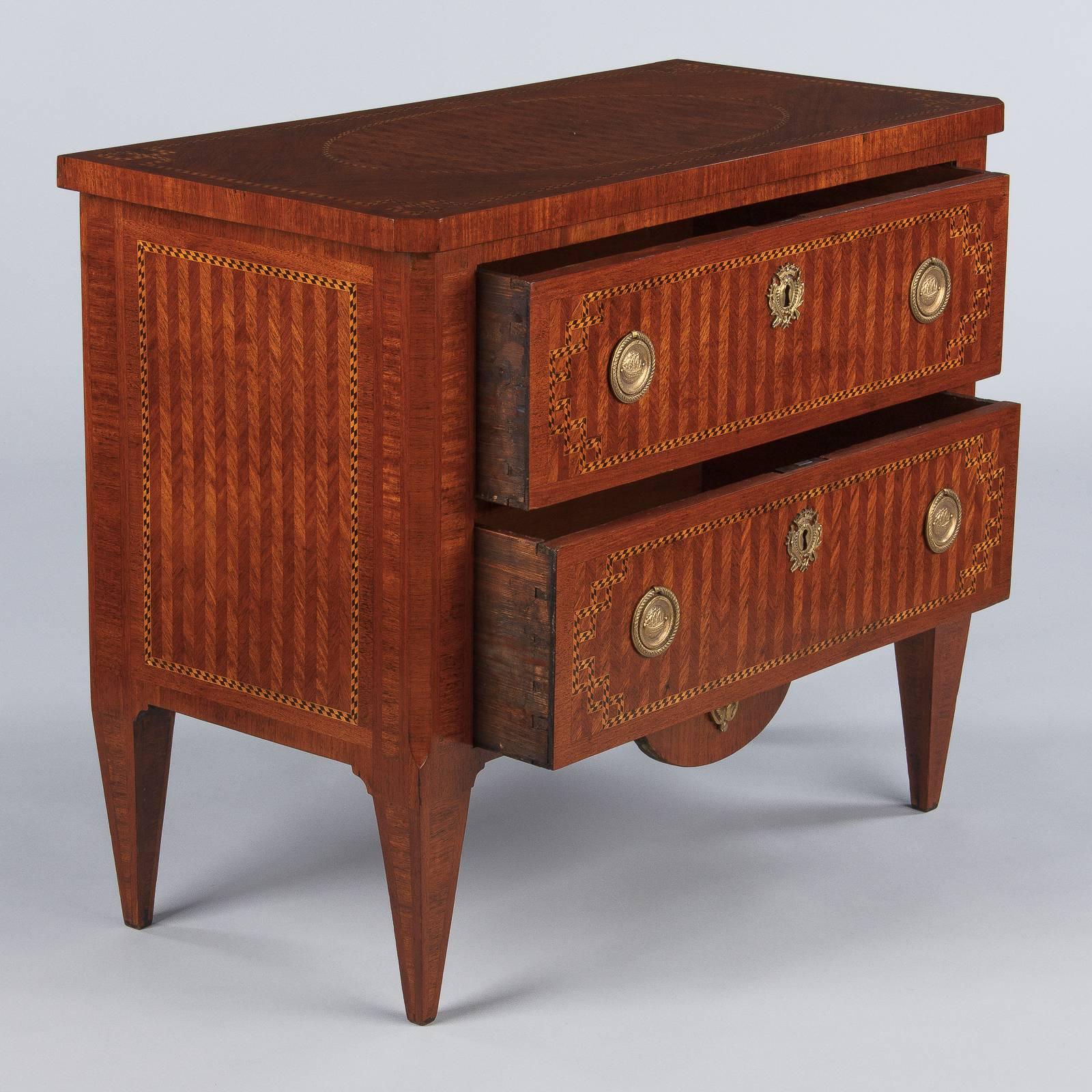French Louis XVI Style Rosewood Marquetry Chest of Drawers, Late 1800s