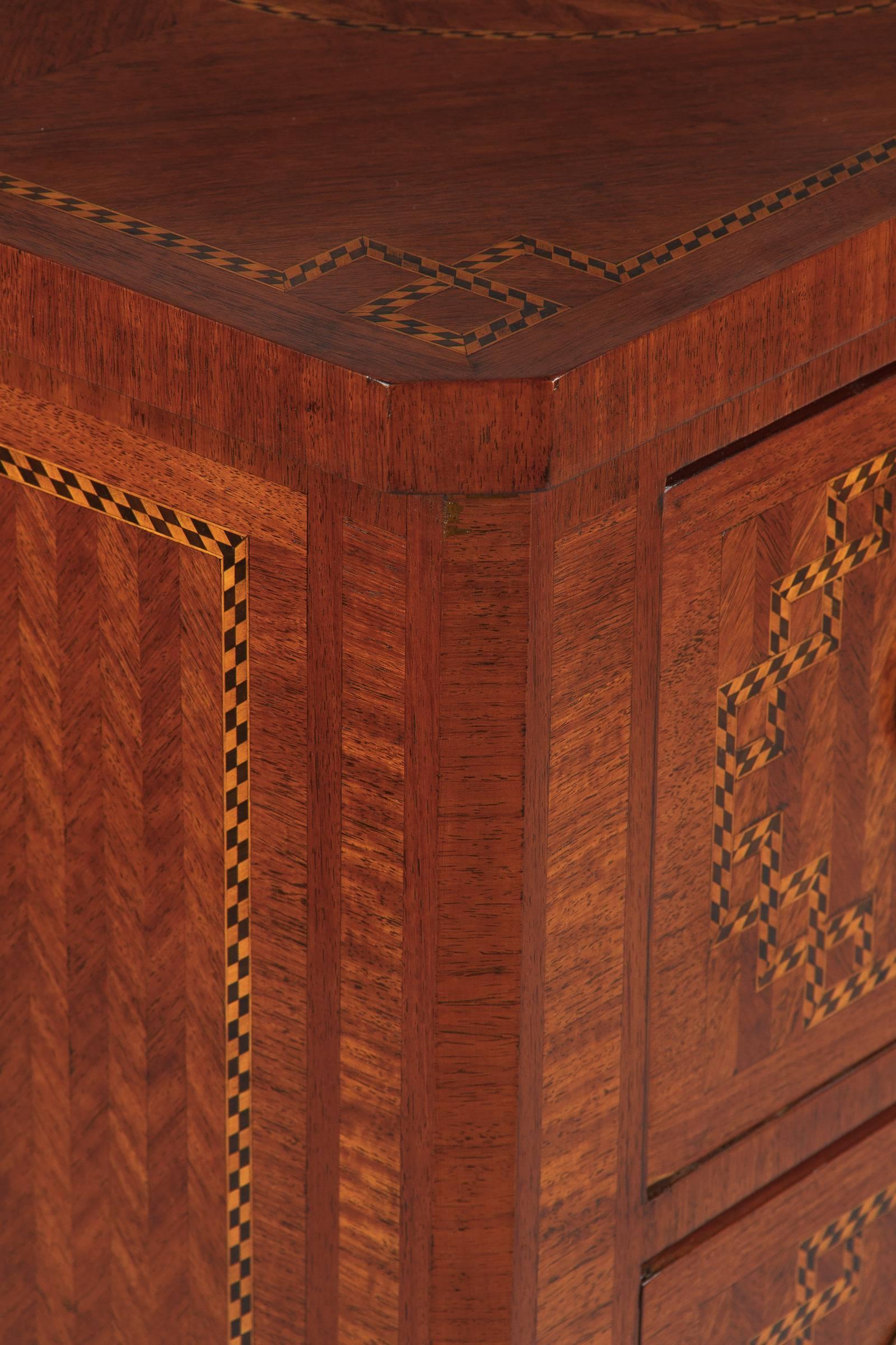 Parquetry Louis XVI Style Rosewood Marquetry Chest of Drawers, Late 1800s