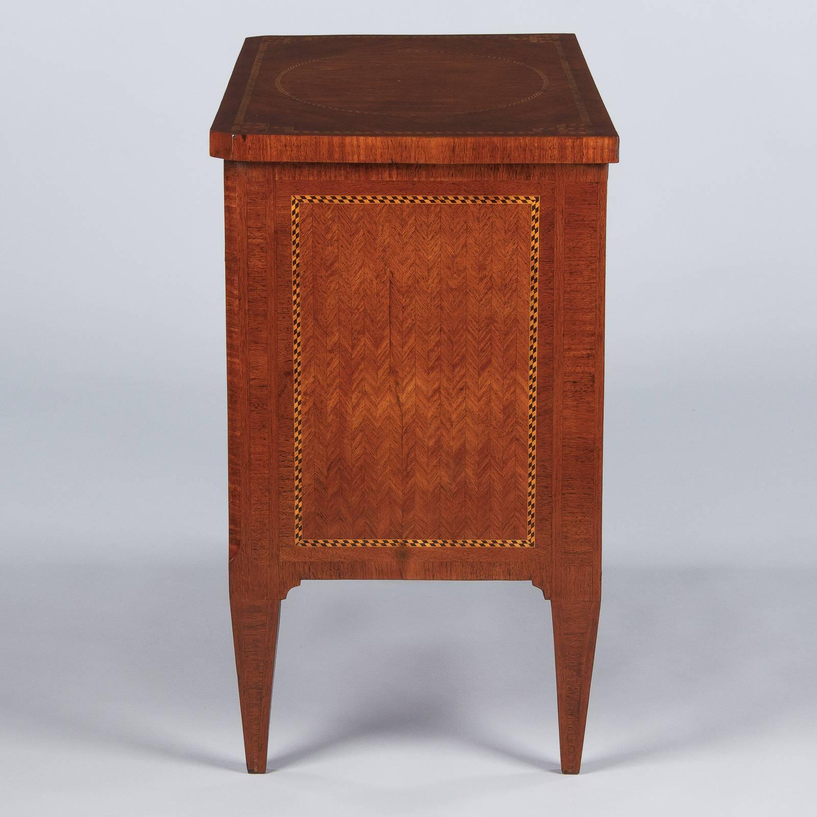 Brass Louis XVI Style Rosewood Marquetry Chest of Drawers, Late 1800s