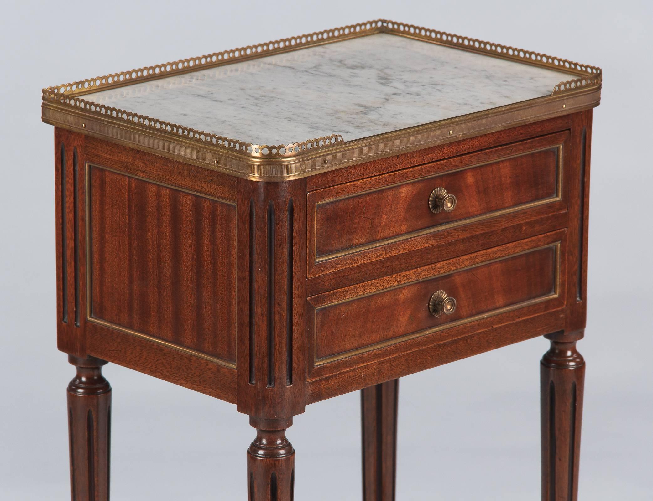 French Louis XVI Style Marble-Top Bedside Cabinet, 1920s