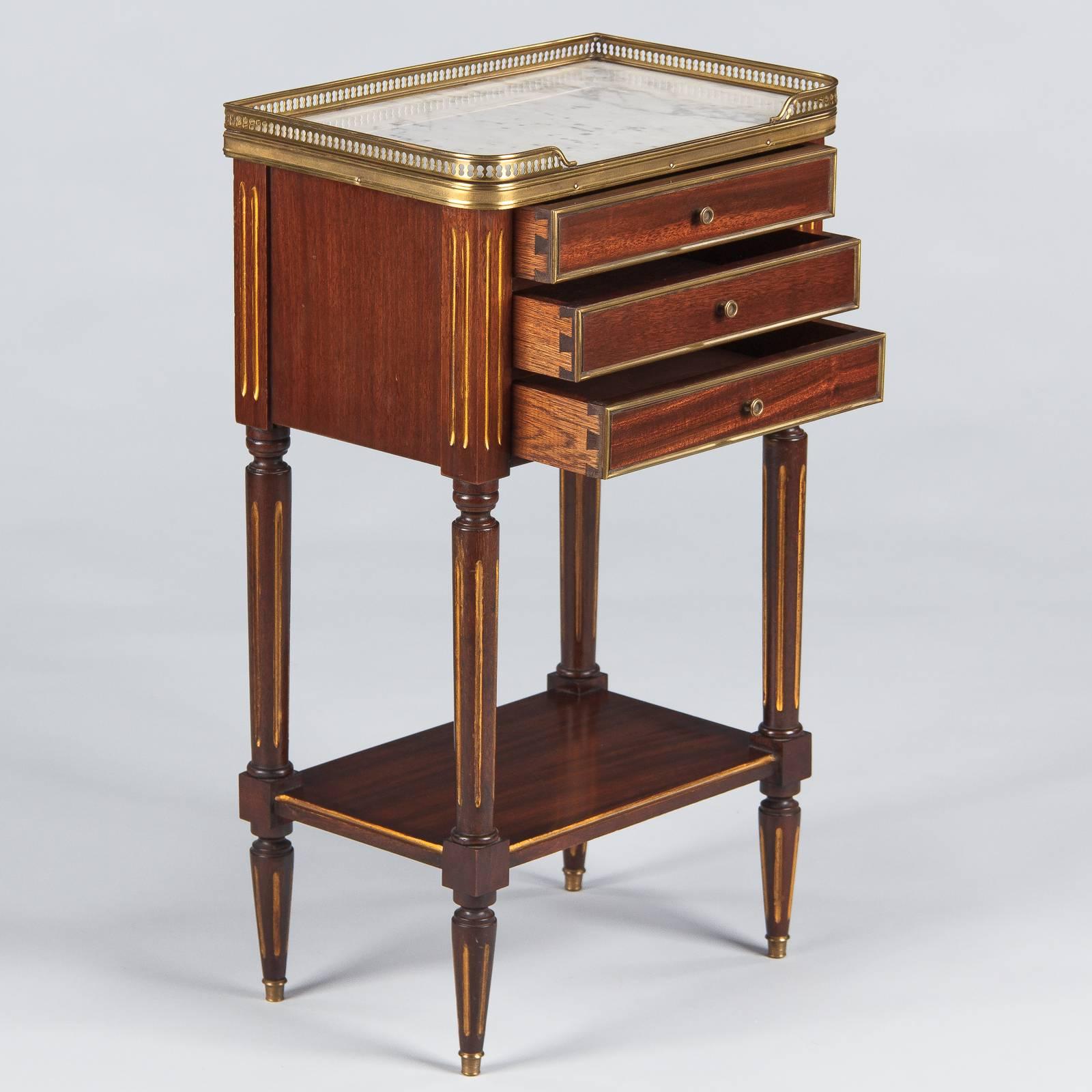 French Louis XVI Style Mahogany and Marble-Top Bedside Cabinet, 1920s